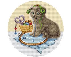 Kruissteekpakket - Kat met naaldpunt - 18 x 18 cm