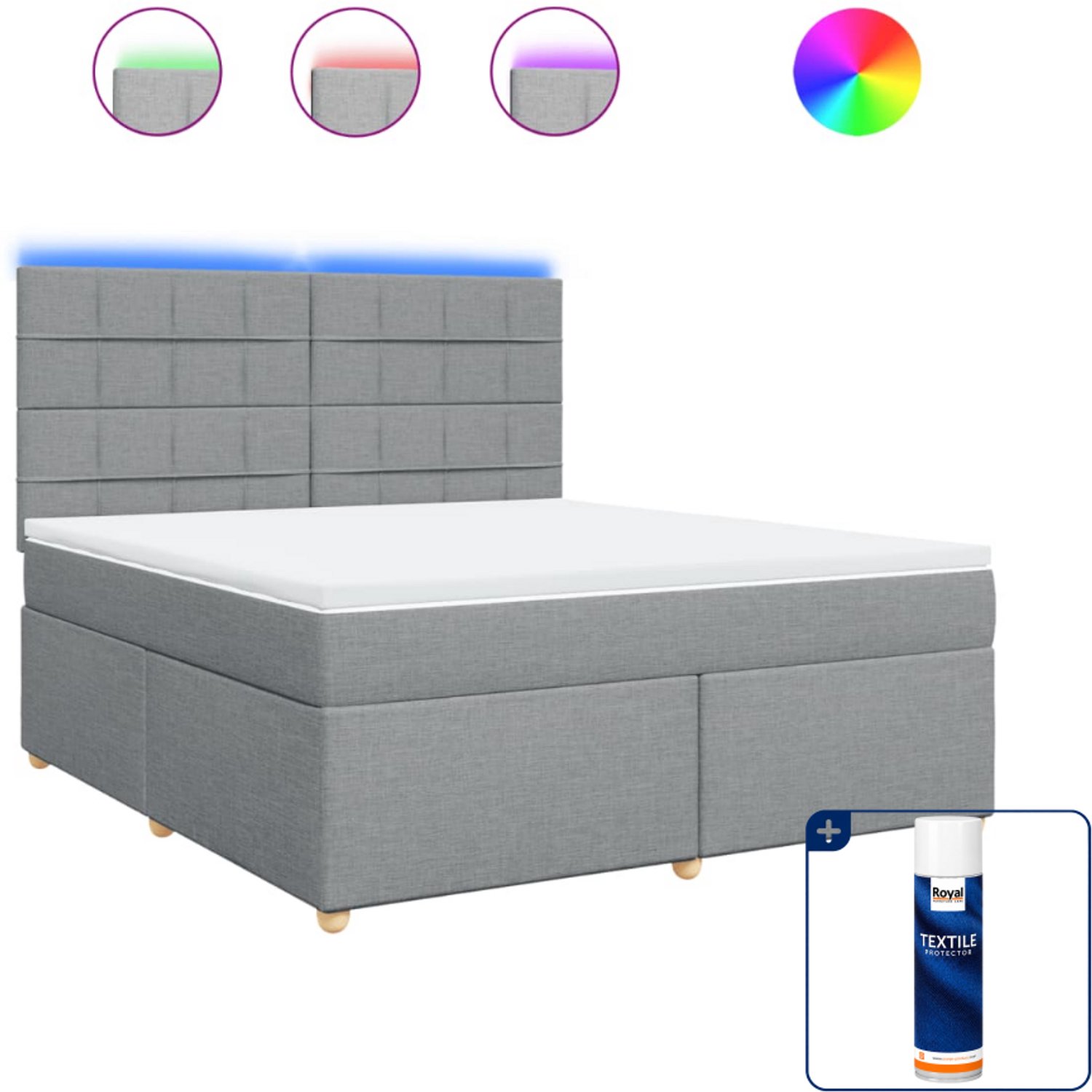 vidaXL Kingsize boxspring met matras - 180x200 cm - lichtgrijs - Inclusief textielbeschermer 500 ml