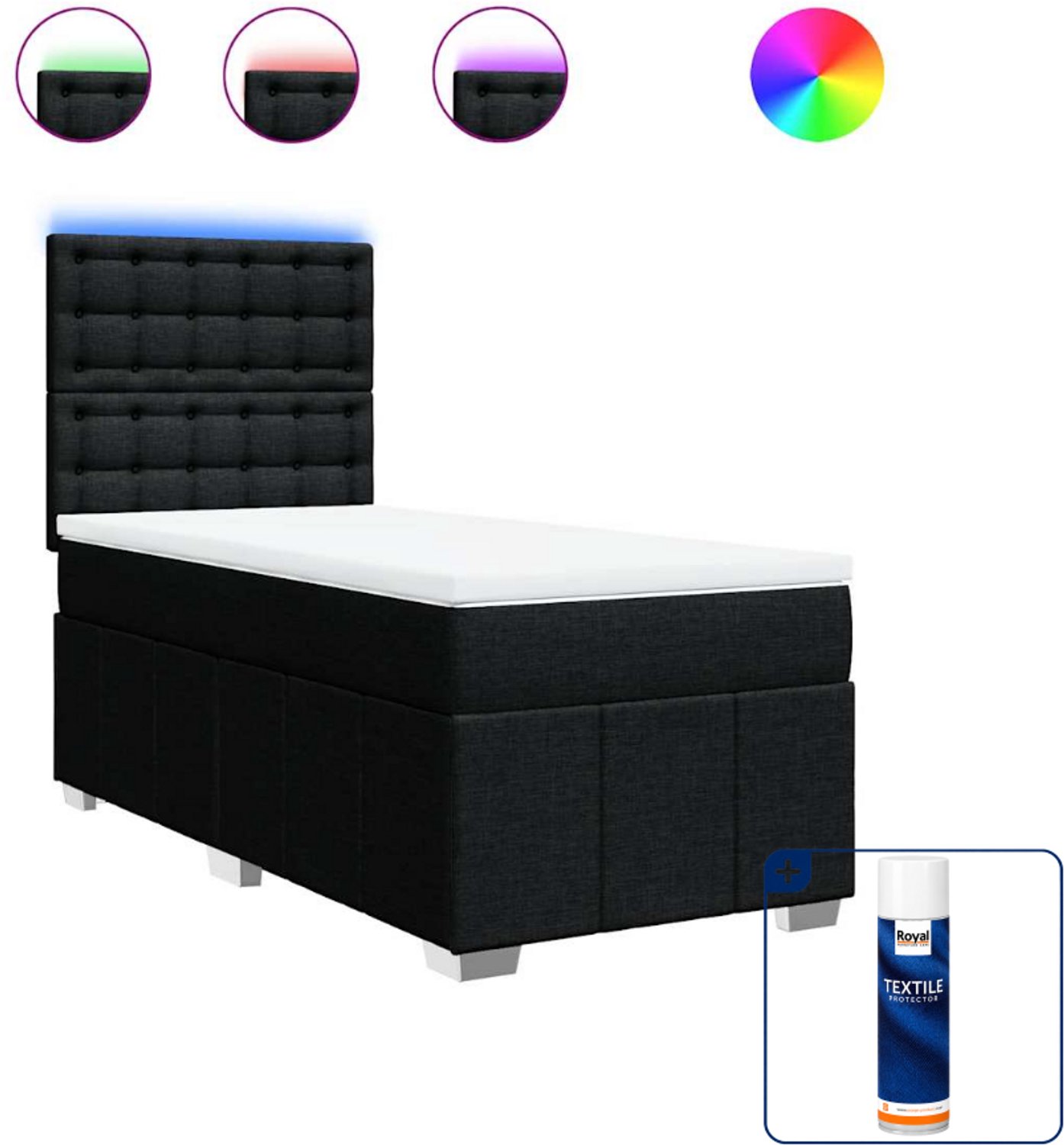 vidaXL boxspring met matras en led - 100 x 200 cm - zwart - Inclusief textielbeschermer 500 ml