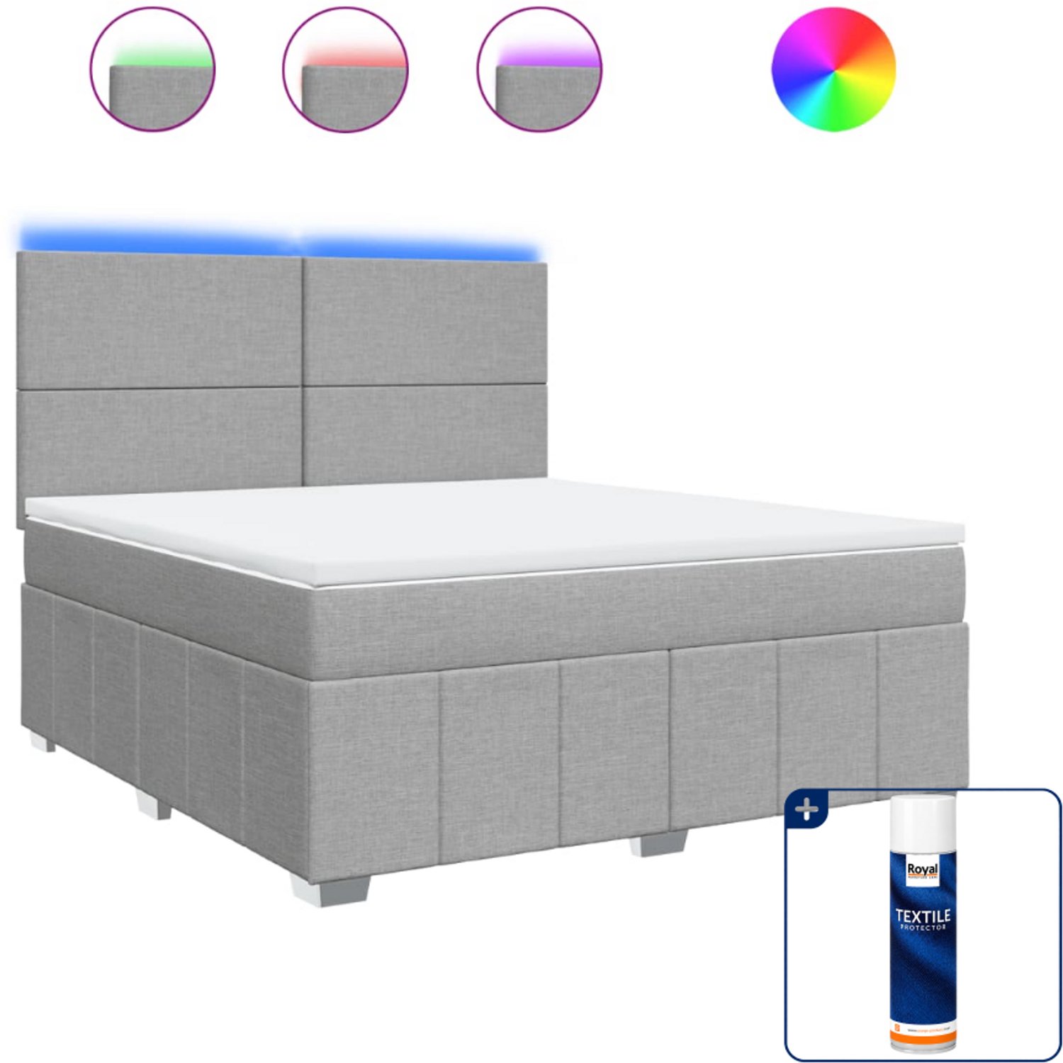 vidaXL Kingsize boxspring met matras - 180 x 200 cm - lichtgrijs - Inclusief textielbeschermer 500 ml