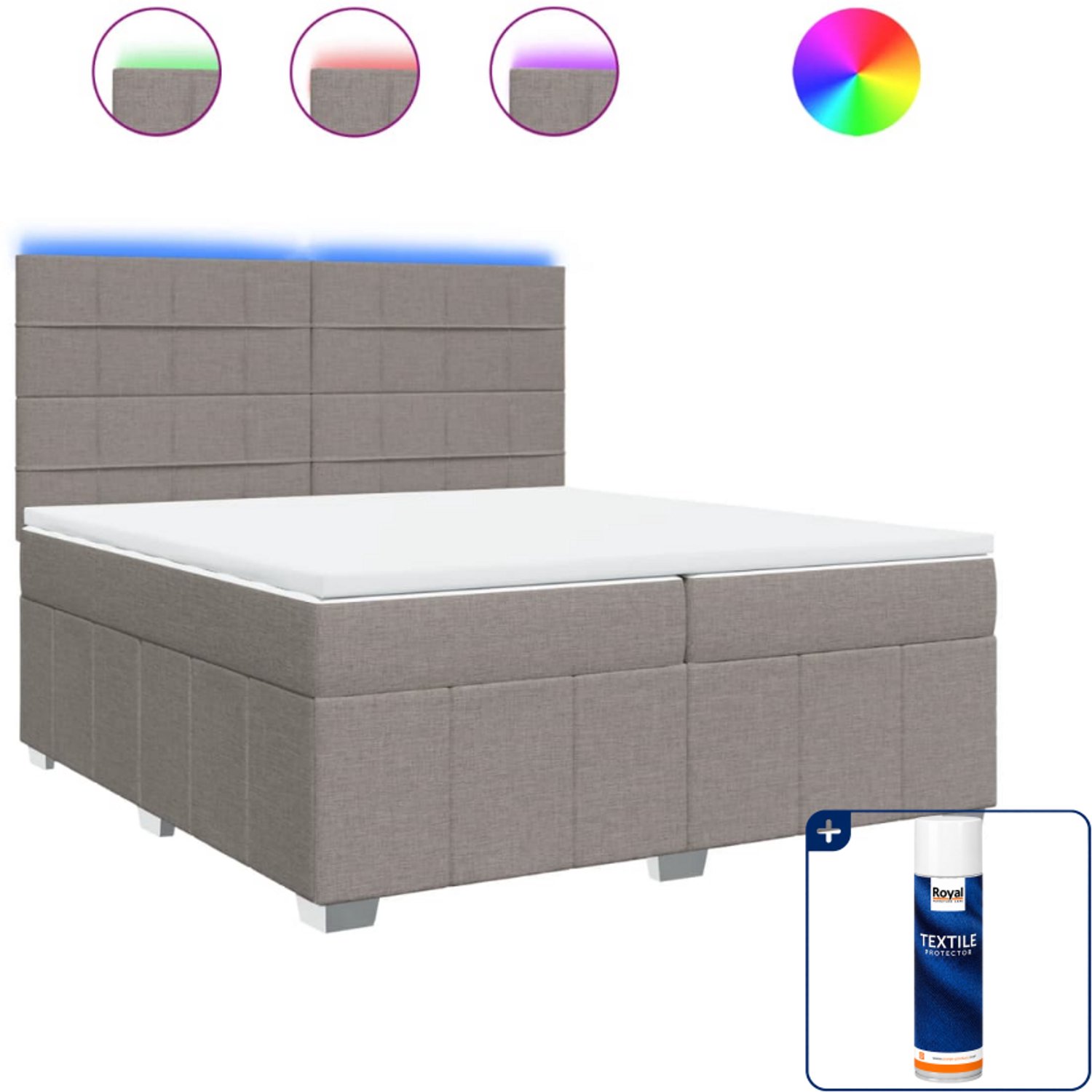 vidaXL Boxspring - Super kingsize - 200 x 200 cm - taupe - Inclusief textielbeschermer 500 ml
