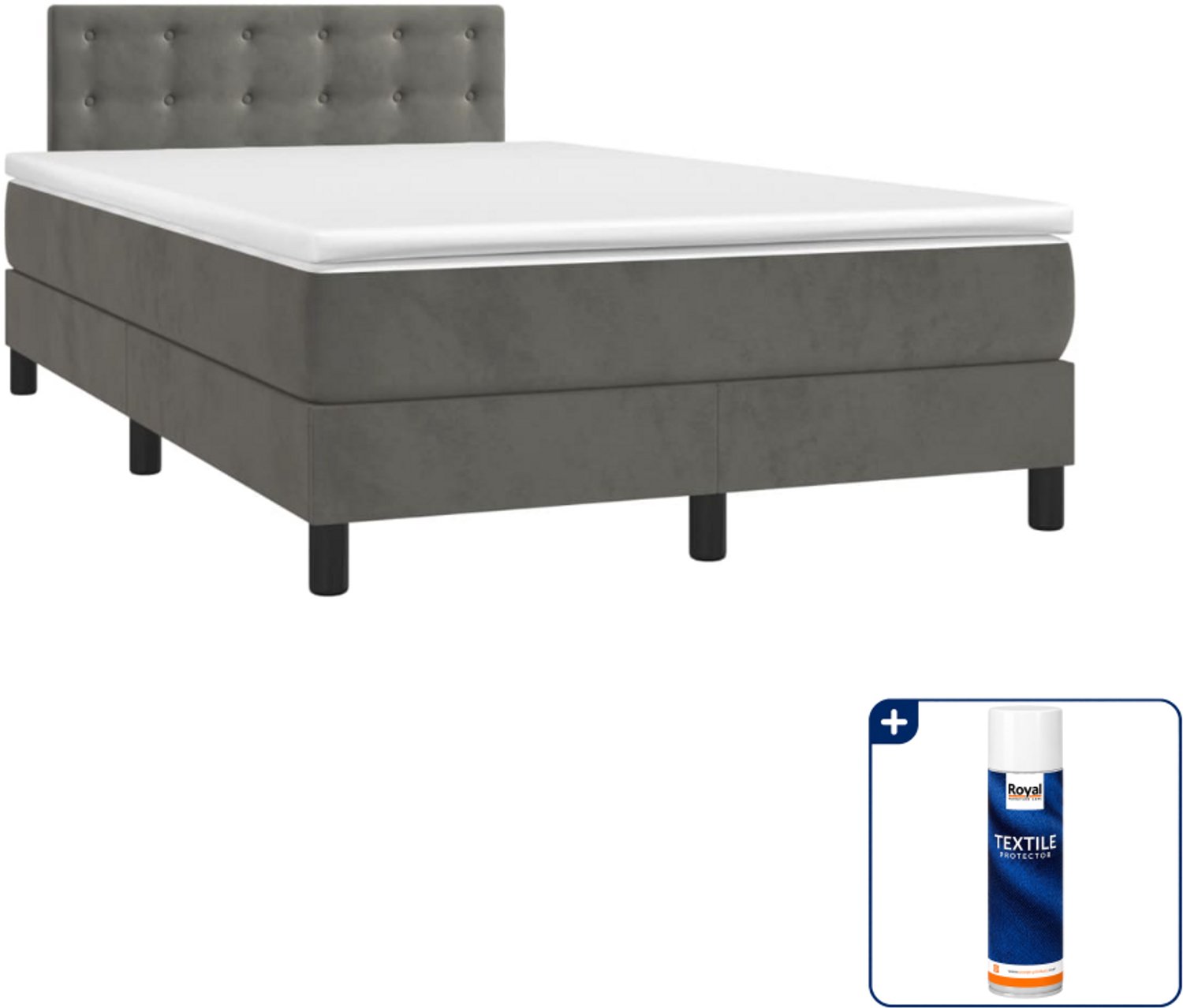 vidaXL boxspring met matras 120 x 190 cm - fluweel - donkergrijs - Inclusief textielbeschermer 500 ml