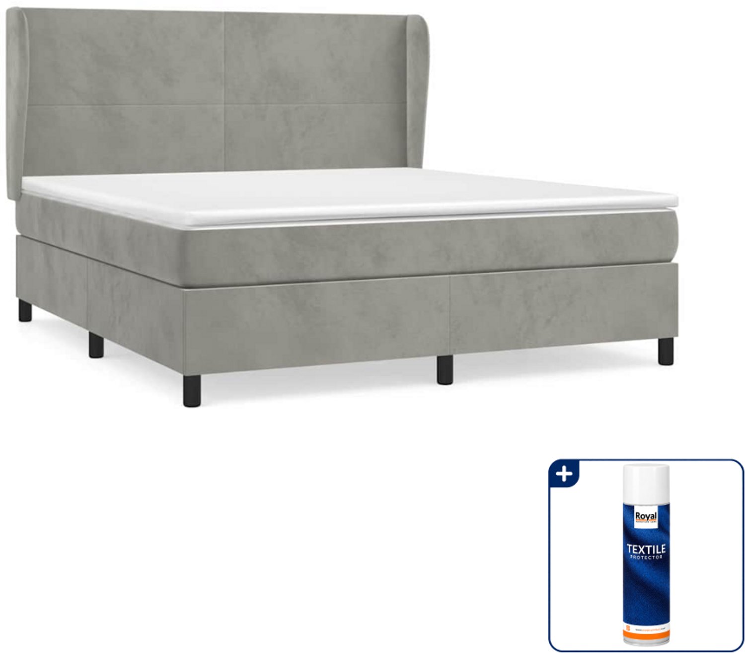 vidaXL Boxspring Kingsize - 180 x 200 cm - fluweel - lichtgrijs - Inclusief textielbeschermer 500 ml
