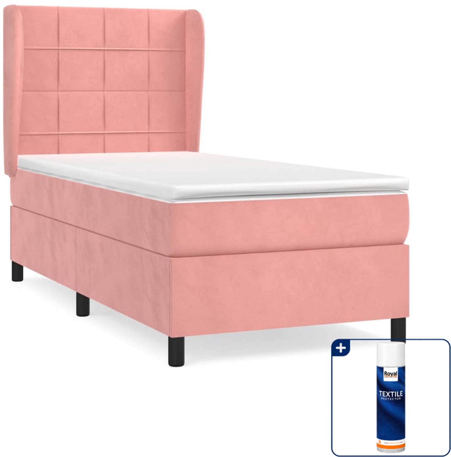 vidaXL boxspring met matras - 90 x 190 cm - fluweel - roze - Inclusief textielbeschermer 500 ml
