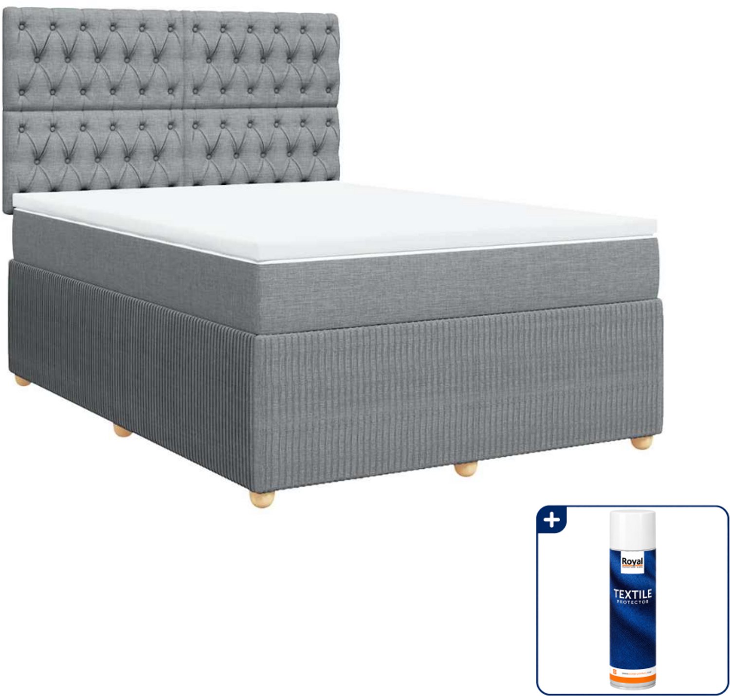 vidaXL boxspring met matras 140 x 190 cm - stof - lichtgrijs - Inclusief textielbeschermer 500 ml
