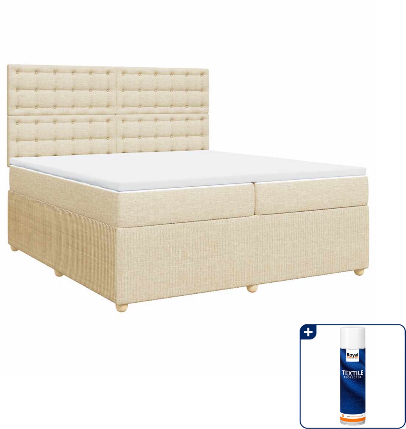 vidaXL Boxspring - Super kingsize - 200 x 200 cm - crèmekleurig - Inclusief textielbeschermer 500 ml
