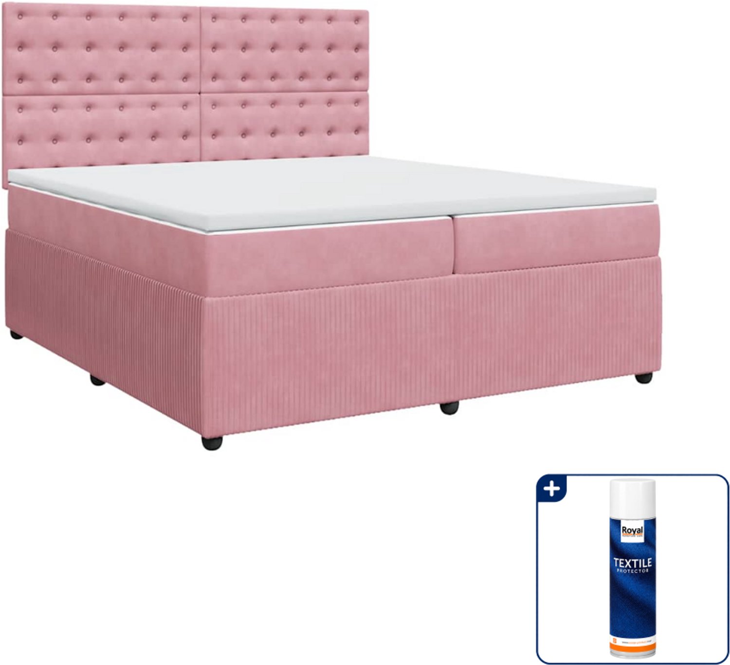 vidaXL boxspring - Super kingsize - 200 x 200 cm - fluweel - roze - Inclusief textielbeschermer 500 ml