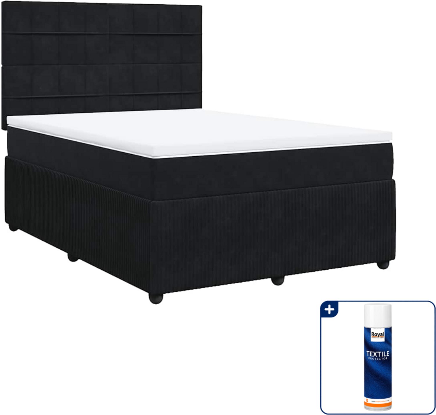 vidaXL Boxspring - 140 x 190 cm - fluweel - zwart - Inclusief textielbeschermer 500 ml