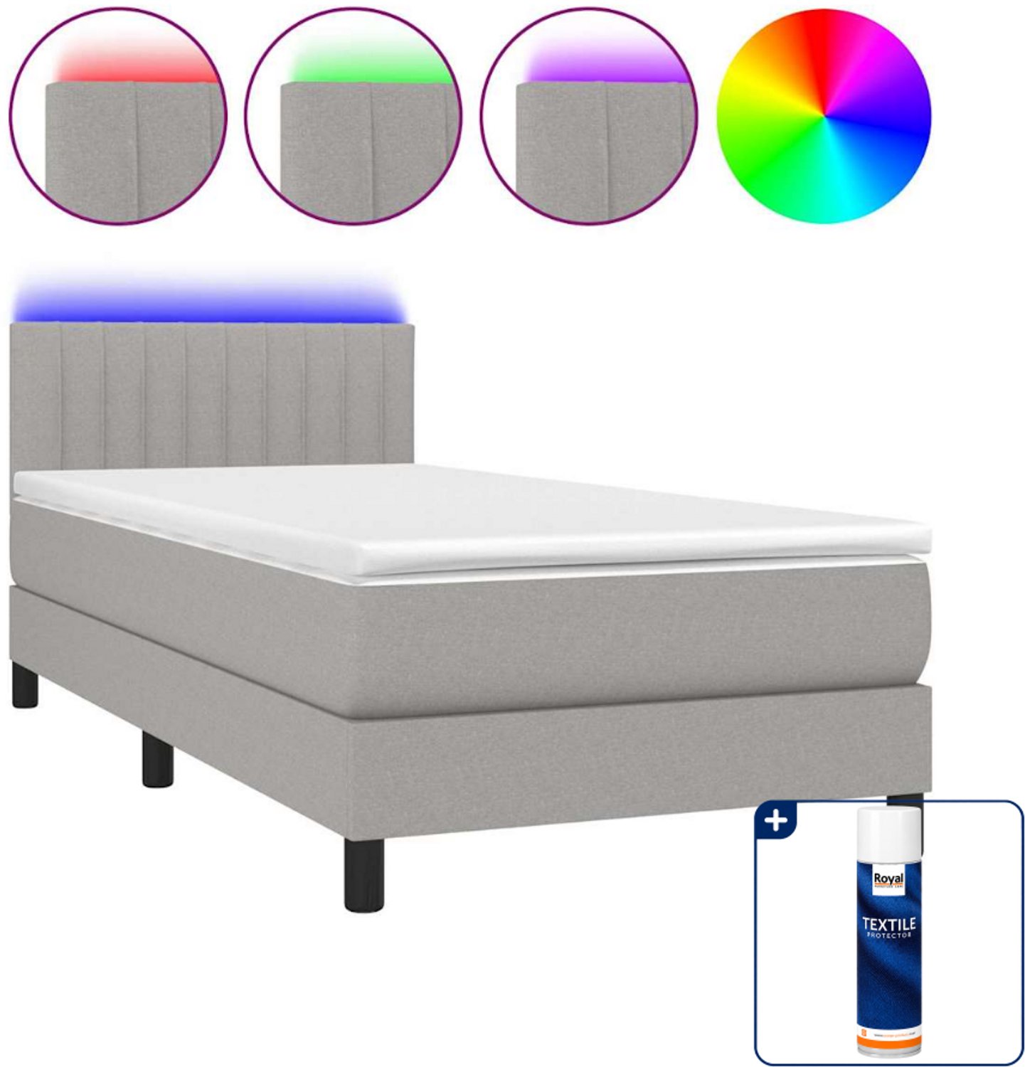 vidaXL boxspring met matras en LED - 90 x 190 cm - lichtgrijs - Inclusief textielbeschermer 500 ml
