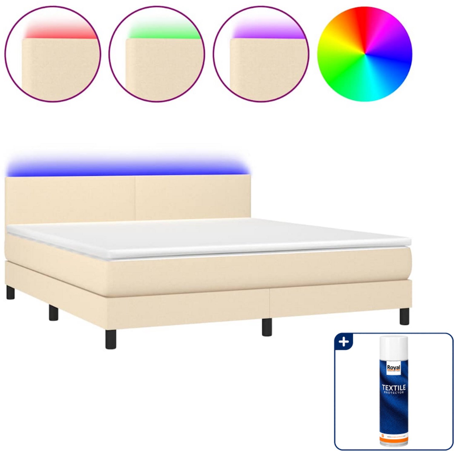 vidaXL Boxspring Kingsize - 180x200 cm - stof - crèmekleurig - Inclusief textielbeschermer 500 ml