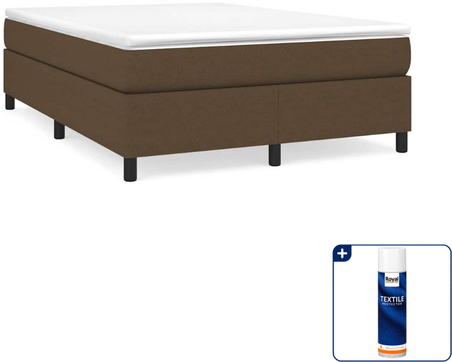 vidaXL boxspring met matras 140 x 190 cm - donkerbruin - Inclusief textielbeschermer 500 ml
