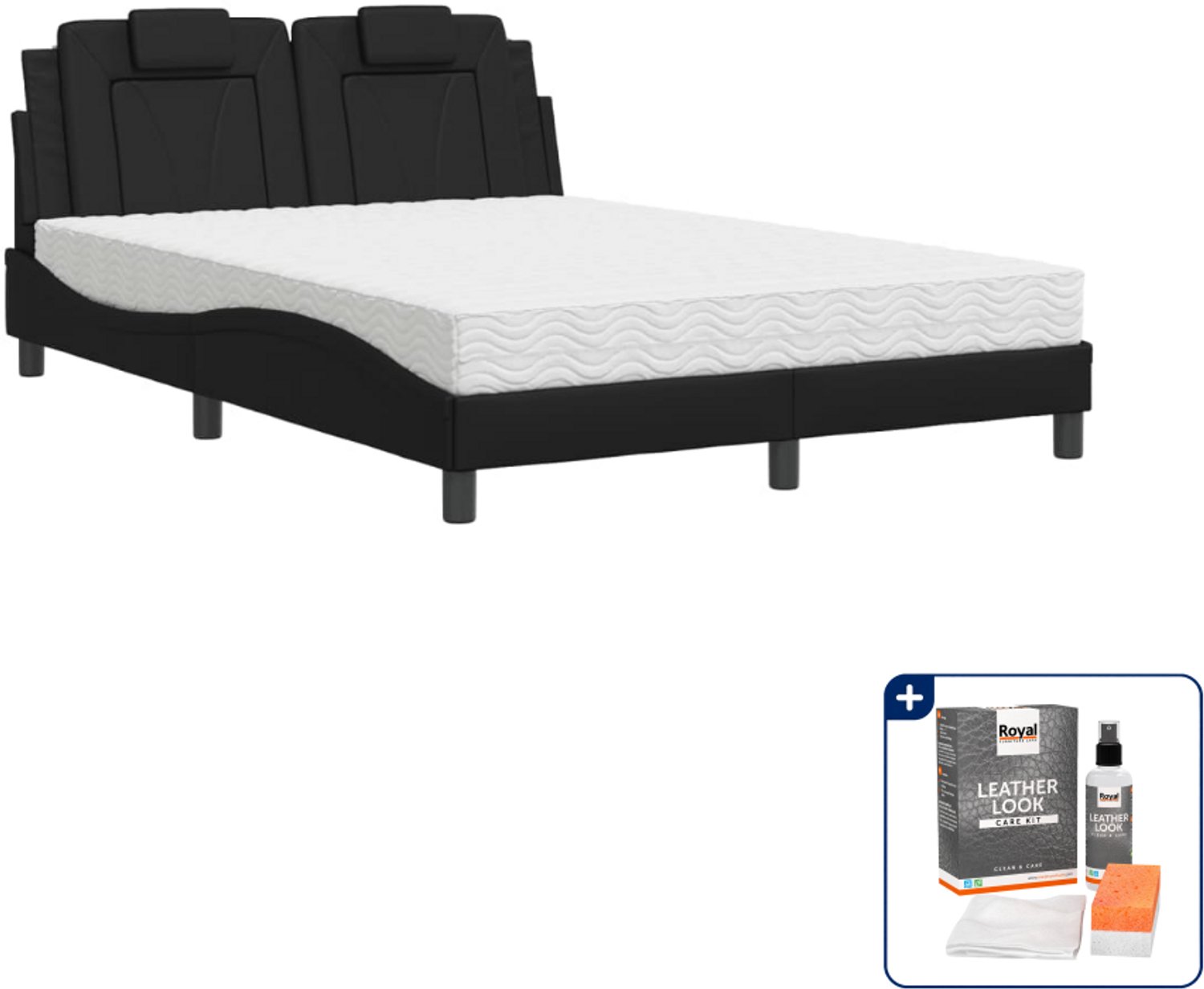 vidaXL Viana bed met matras - Small double - 140 x 200 cm - zwart - Inclusief onderhoudsset voor kunstleer 150 ml