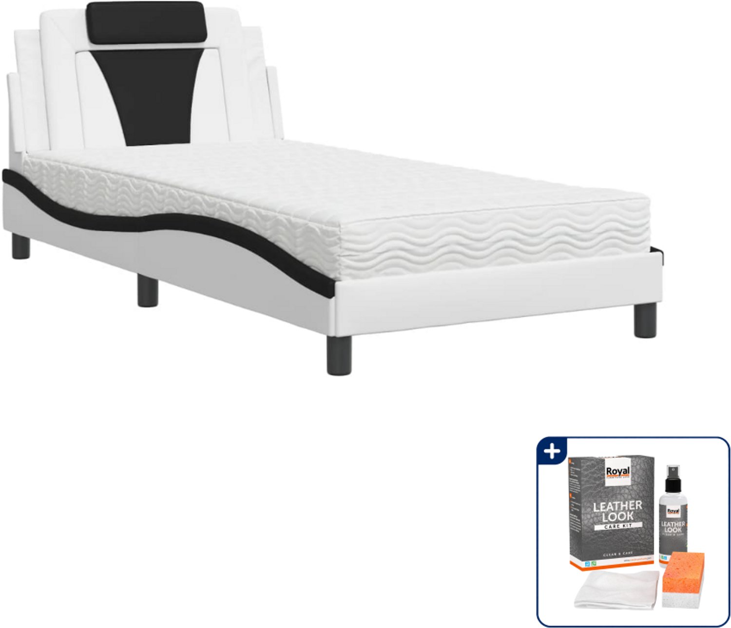 vidaXL Viana bed met matras - 100 x 200 cm - kunstleer - wit en zwart - Inclusief onderhoudsset voor kunstleer 150 ml Bruin