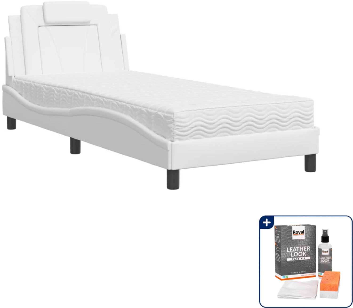 vidaXL Viana bed met matras - 90 x 200 cm - kunstleer - wit - Inclusief onderhoudsset voor kunstleer 150 ml