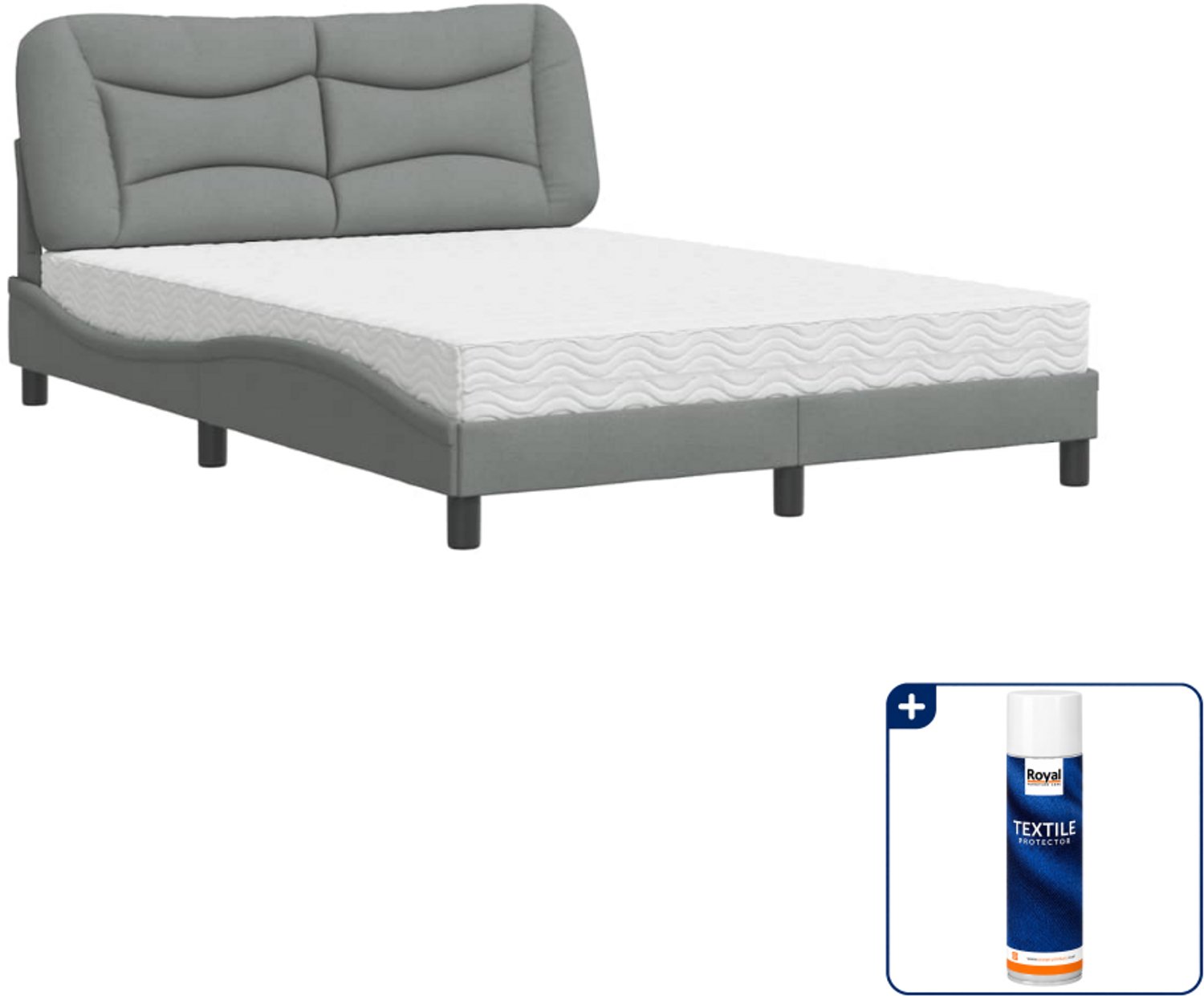 vidaXL Hvar bed met matras - Small double - 140 x 200 cm - lichtgrijs - Inclusief textielbeschermer 500 ml