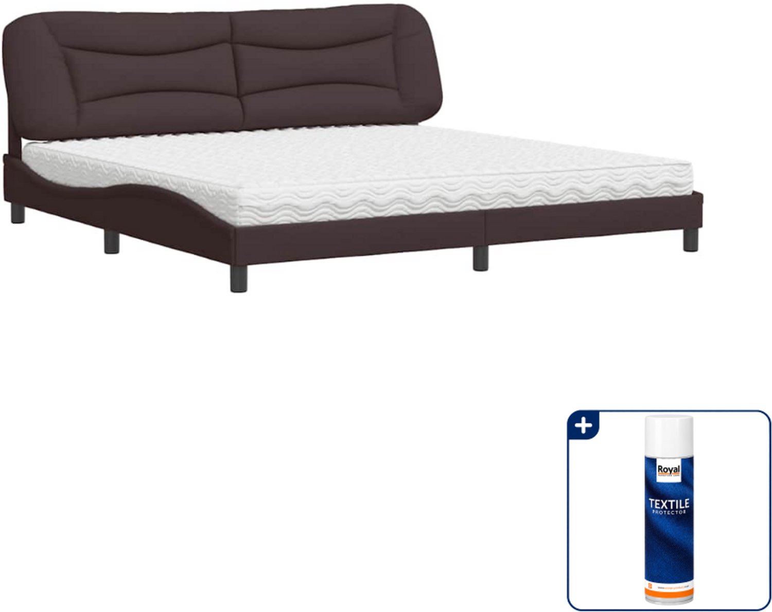 vidaXL Hvar bed met matras - 200 x 200 cm - donkerbruin - Inclusief textielbeschermer 500 ml Grijs