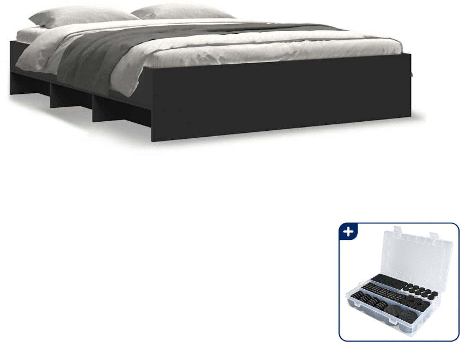 vidaXL bedframe - Queensize - 160 x 200 cm - zwart - Inclusief antikrasvilt 177-delig Wit