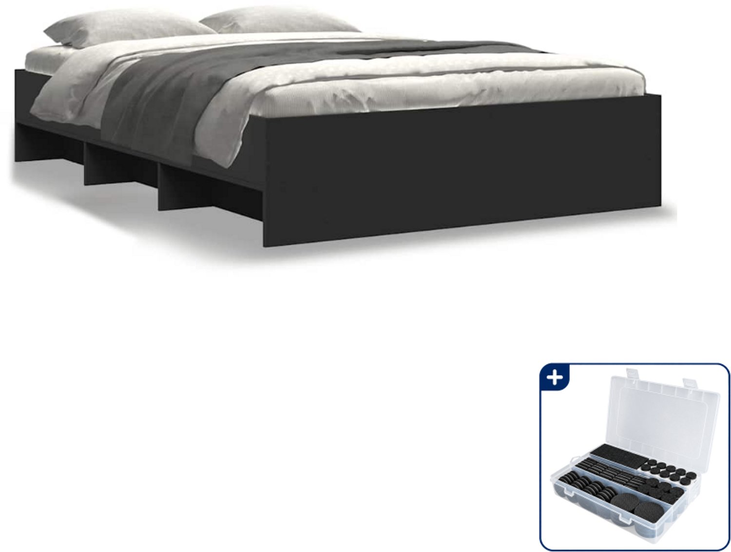 vidaXL bedframe - 120 x 200 cm - bewerkt hout - zwart - Inclusief antikrasvilt 177-delig Wit