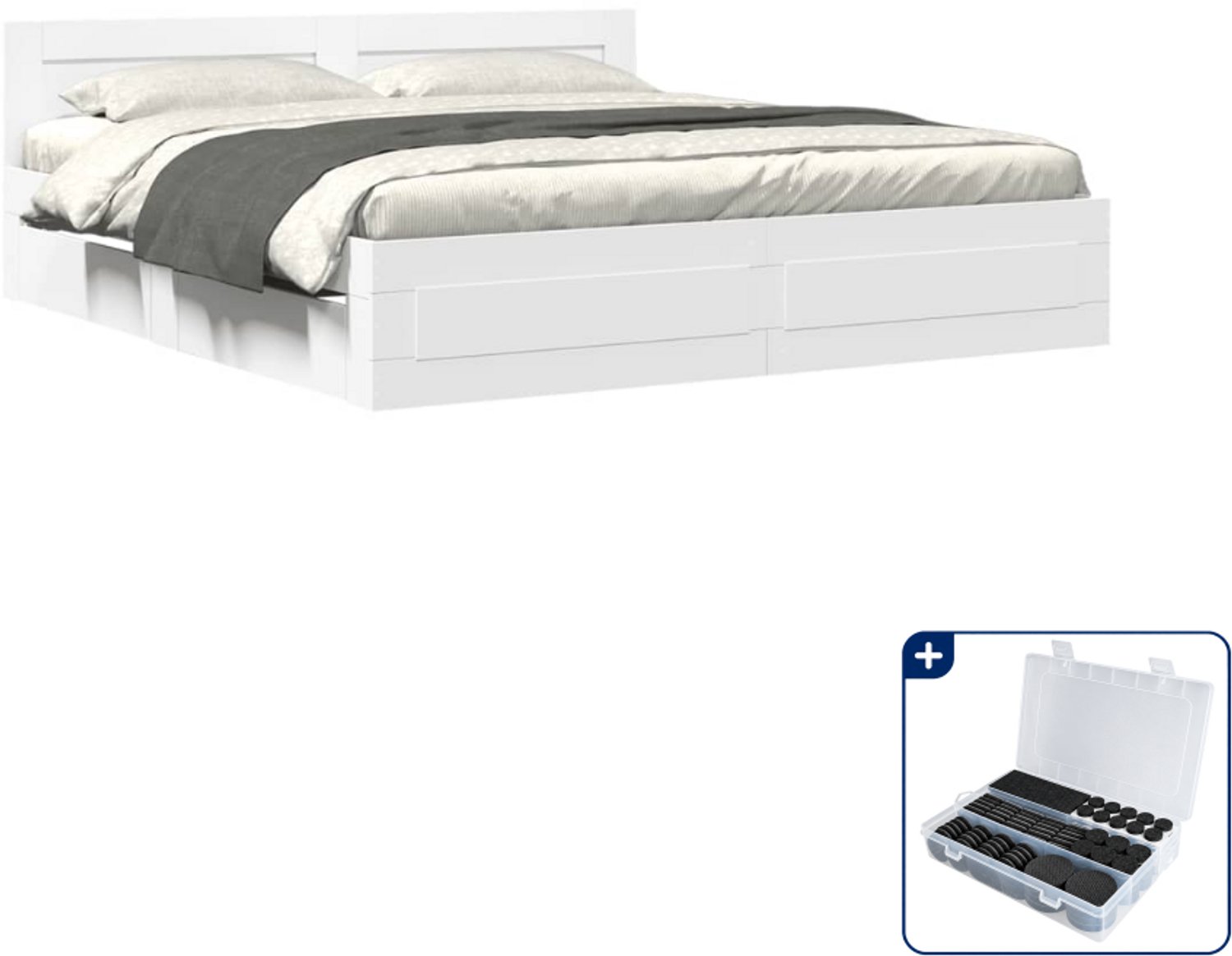 vidaXL bedframe 200 x 200 cm - bewerkt hout - wit - Inclusief antikrasvilt 177-delig