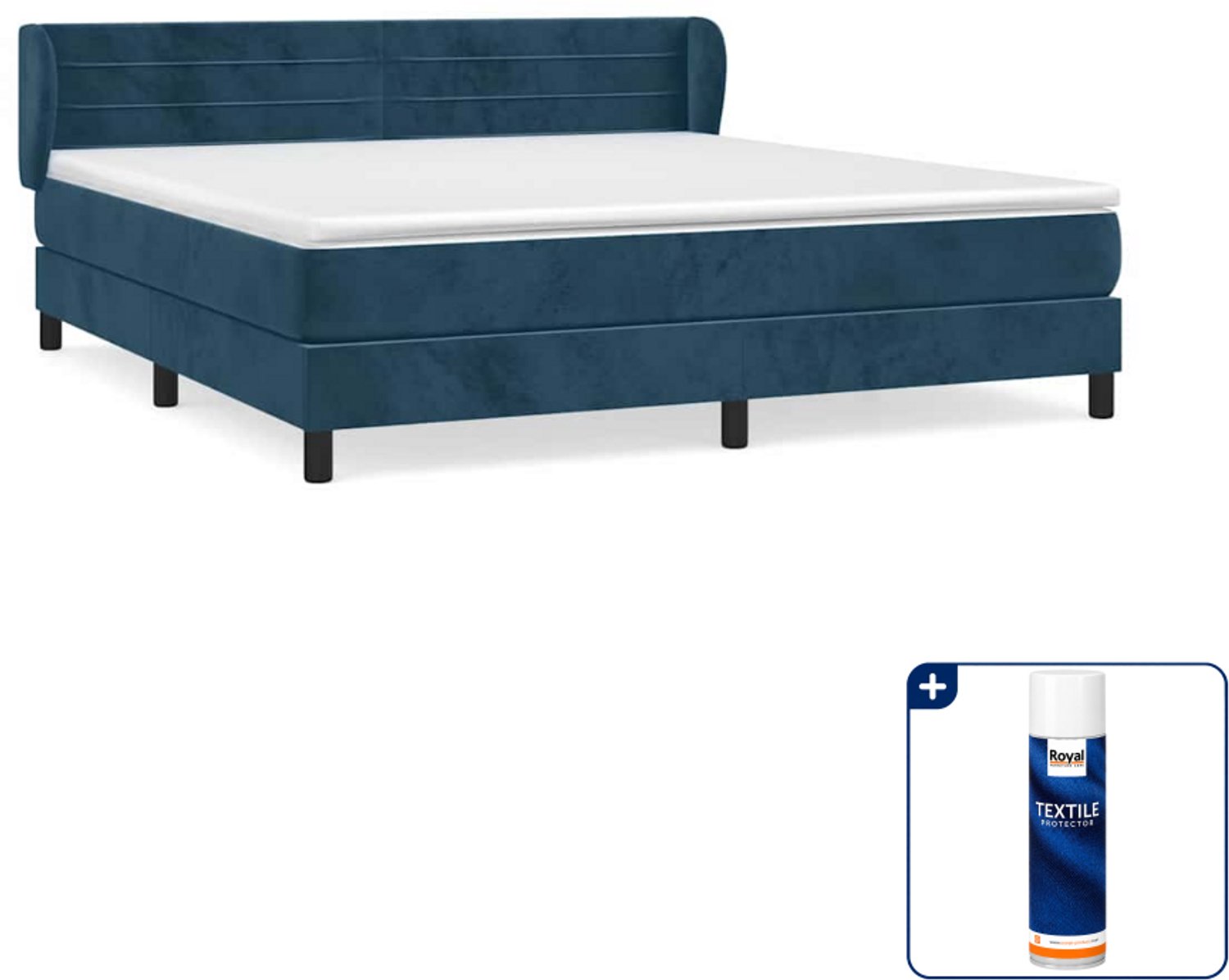 vidaXL Boxspring Queensize - 160 x 200 cm - fluweel - donkerblauw - Inclusief textielbeschermer 500 ml