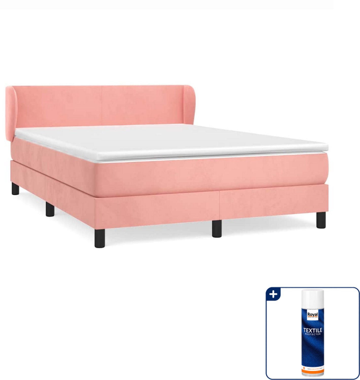 vidaXL boxspring - Small double - 140 x 200 cm - roze - Inclusief textielbeschermer 500 ml