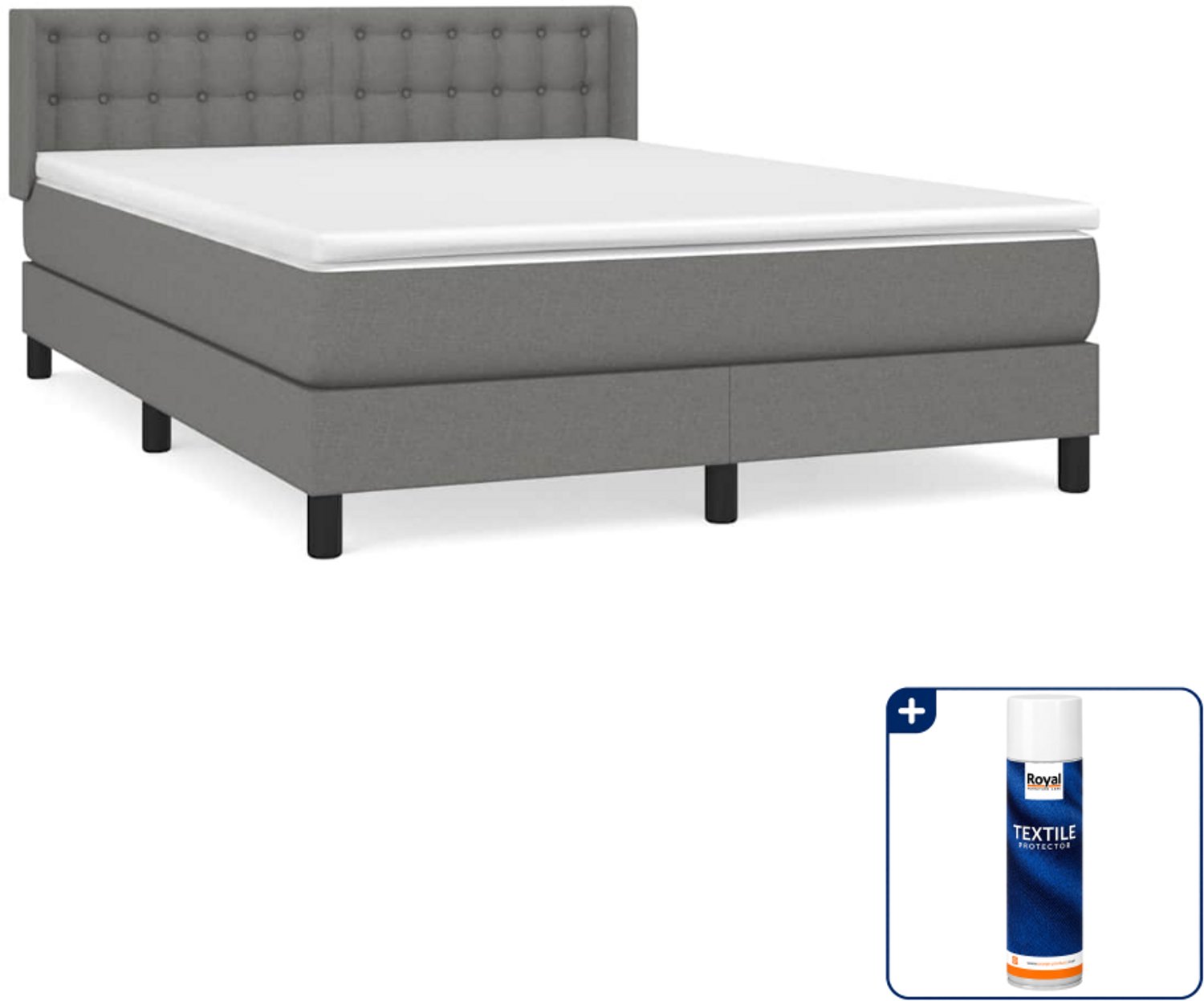 vidaXL boxspring - Small double - 140 x 200 cm - donkergrijs - Inclusief textielbeschermer 500 ml
