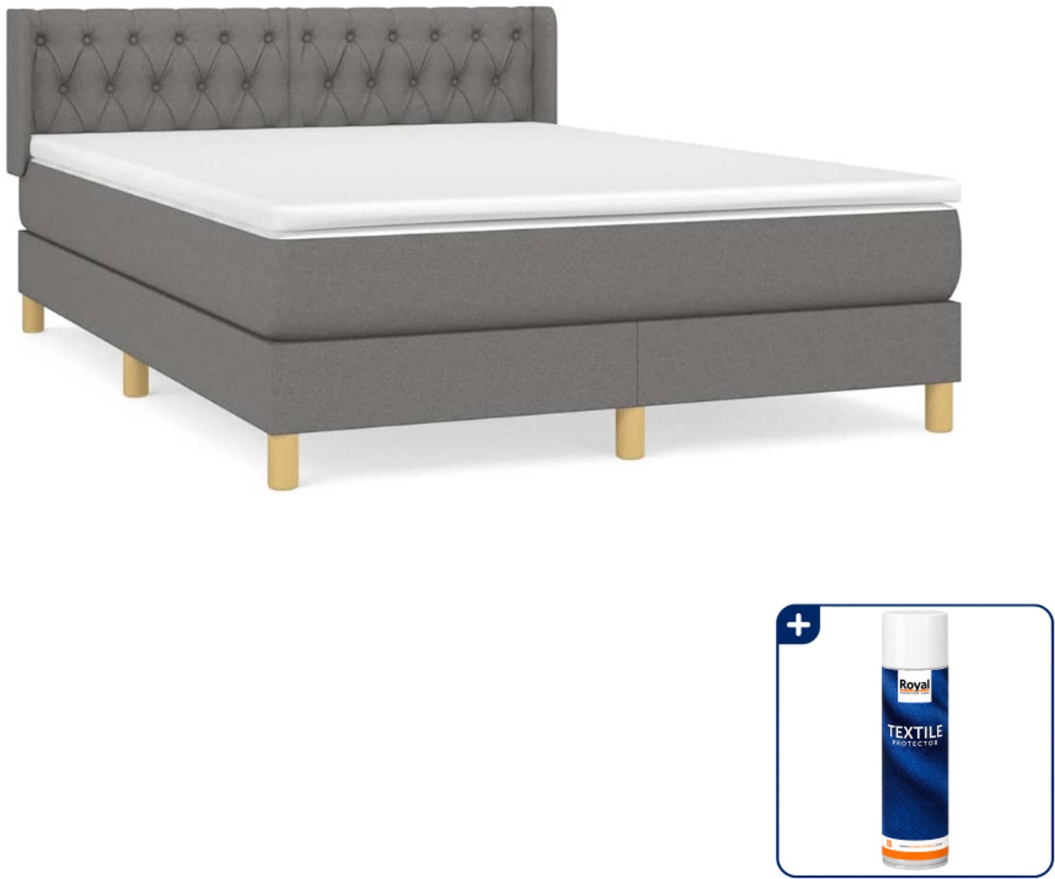 vidaXL Boxspring - 140 x 190 cm - donkergrijs - Inclusief textielbeschermer 500 ml