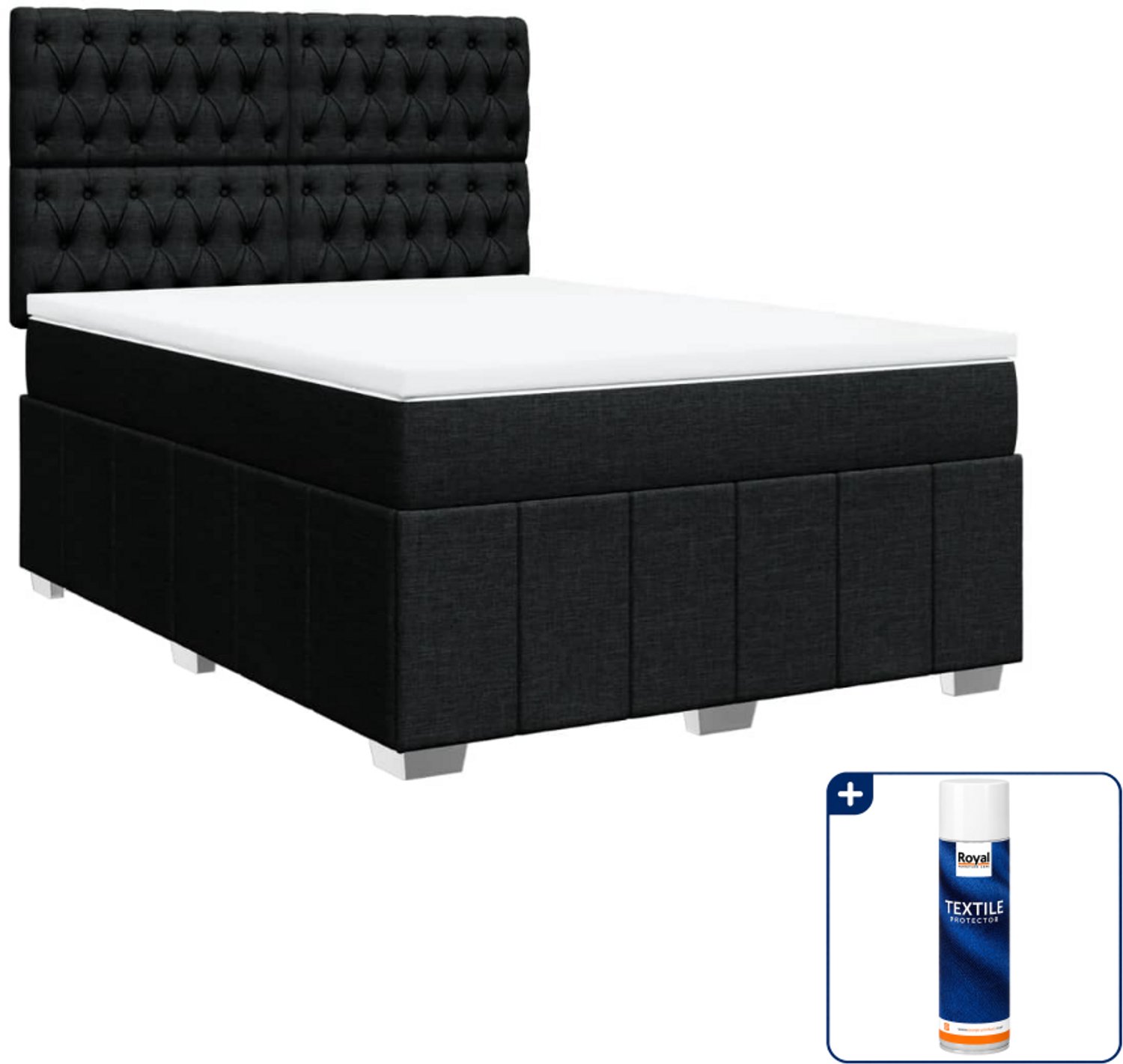vidaXL Queensize boxspring met matras - 160 x 200 cm - zwart - Inclusief textielbeschermer 500 ml