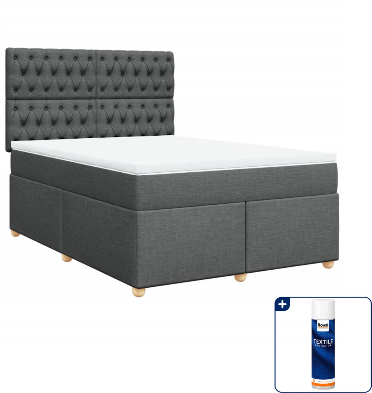 vidaXL Queensize boxspring met matras - 160 x 200 cm - donkergrijs - Inclusief textielbeschermer 500 ml