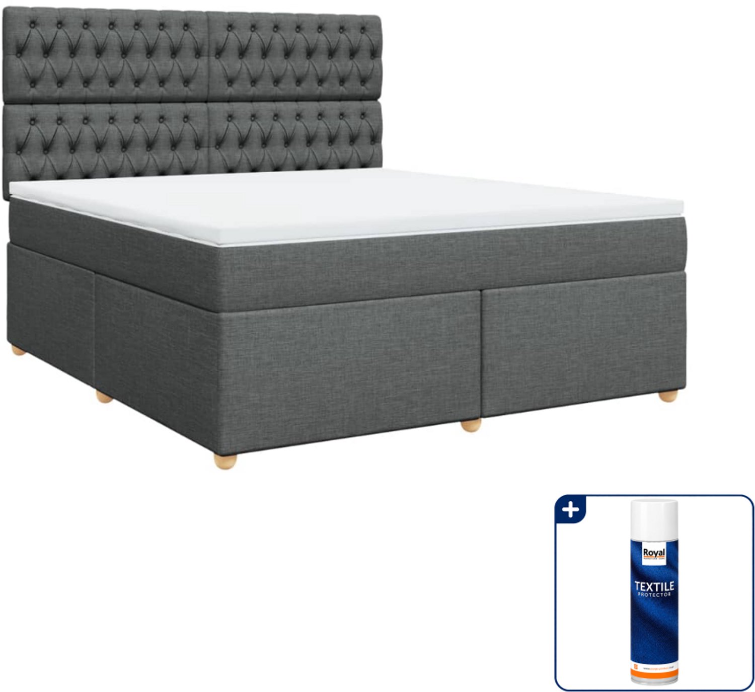 vidaXL boxspring Kingsize - 180 x 200 cm - stof - donkergrijs - Inclusief textielbeschermer 500 ml