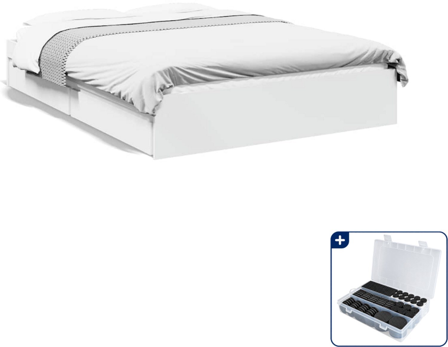 vidaXL bedframe met lades - 120 x 200 cm - bewerkt hout - wit - Inclusief antikrasvilt 177-delig
