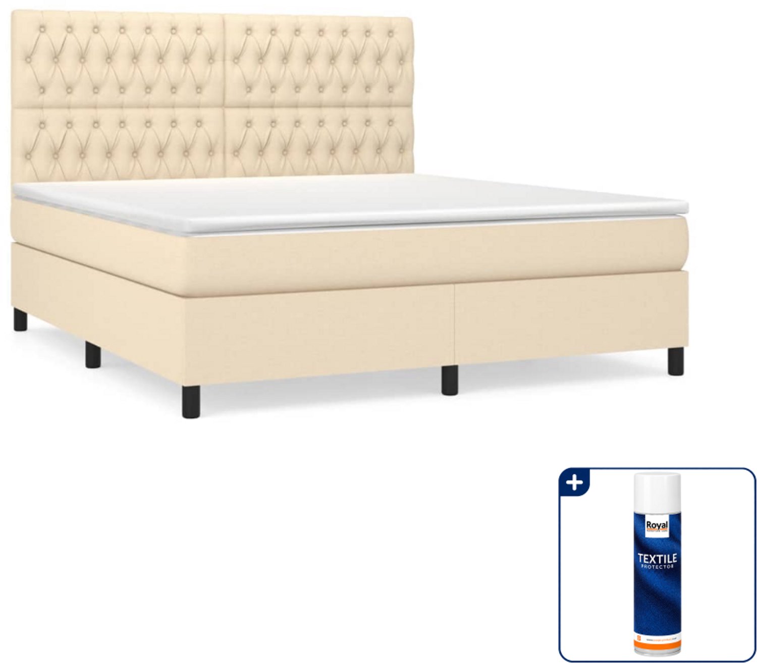 vidaXL Boxspring Kingsize - 180 x 200 cm - stof - crèmekleurig - Inclusief textielbeschermer 500 ml