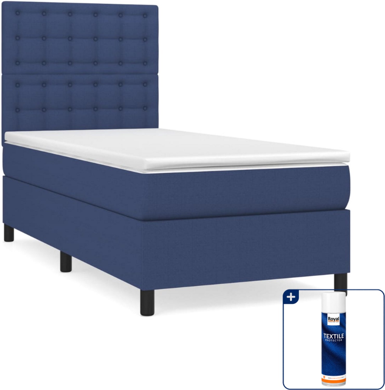 vidaXL boxspring met matras 100 x 200 cm - stof - blauw - Inclusief textielbeschermer 500 ml
