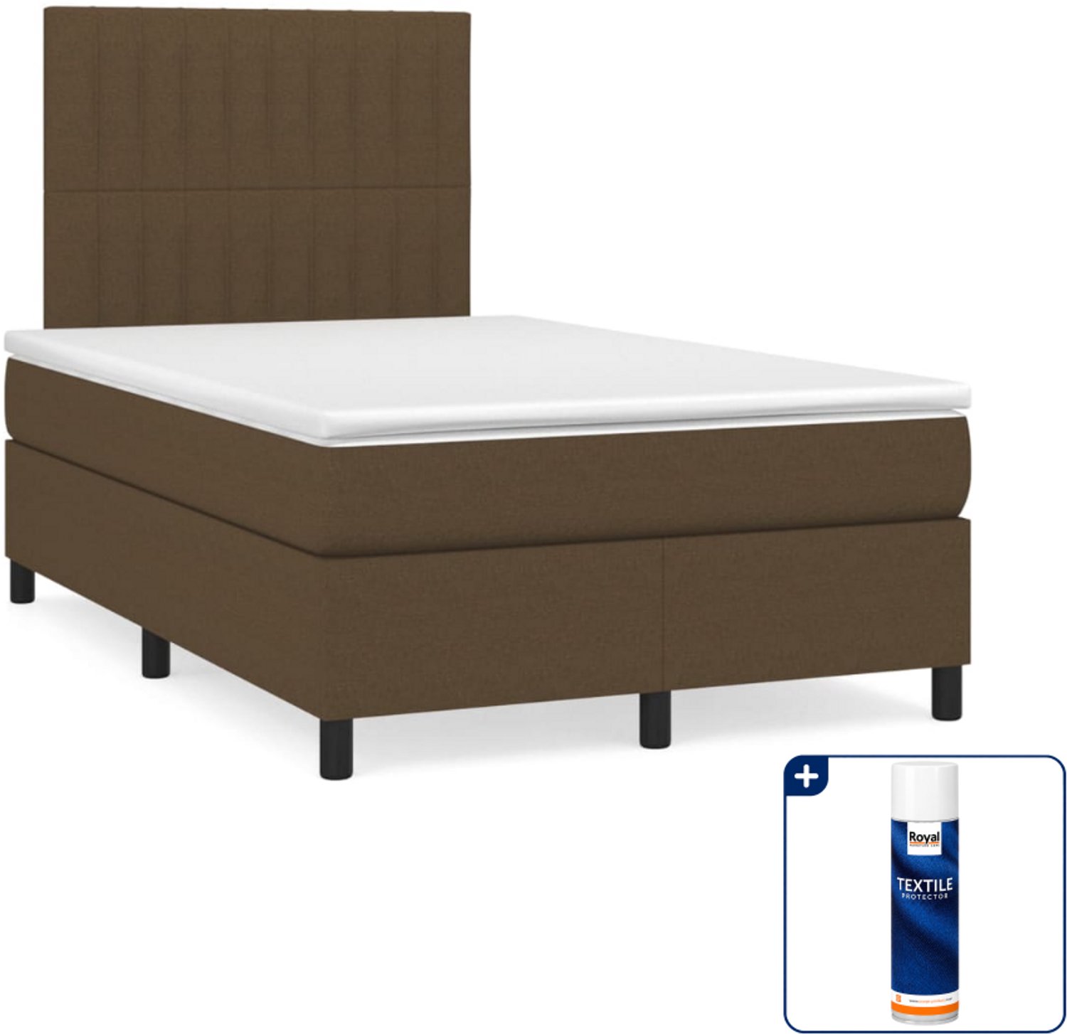 vidaXL boxspring met matras - 120 x 200 cm - stof - donkerbruin - Inclusief textielbeschermer 500 ml