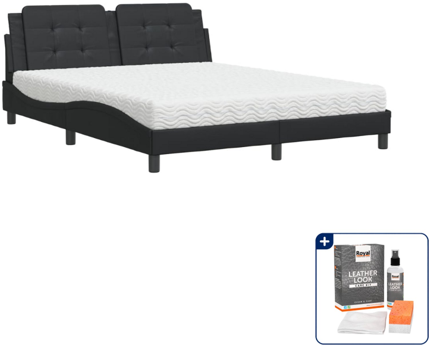vidaXL Zadar bed met matras - Queensize - 160 x 200 cm - zwart - Inclusief onderhoudsset voor kunstleer 150 ml Wit