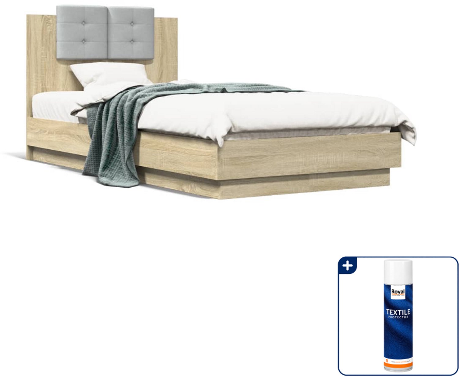 vidaXL Bedframe - 90 x 190 cm - bewerkt hout - sonoma eiken - Inclusief textielbeschermer 500 ml Bruin
