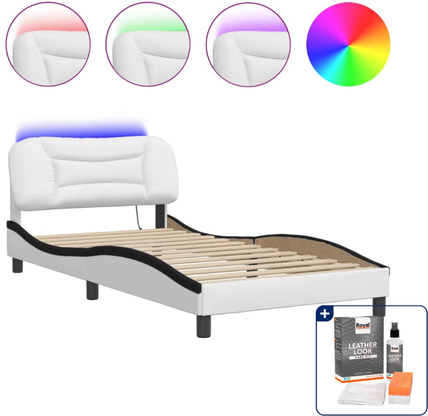 vidaXL Hvar bedframe met LED - 100 x 200 cm - wit en zwart - Inclusief onderhoudsset voor kunstleer 150 ml Grijs