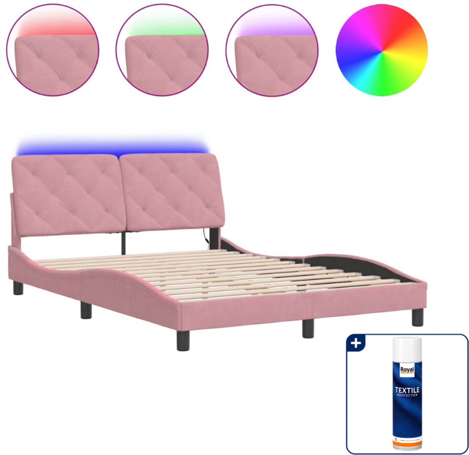 vidaXL bedframe - Small double - 140 x 200 cm - roze - Inclusief textielbeschermer 500 ml