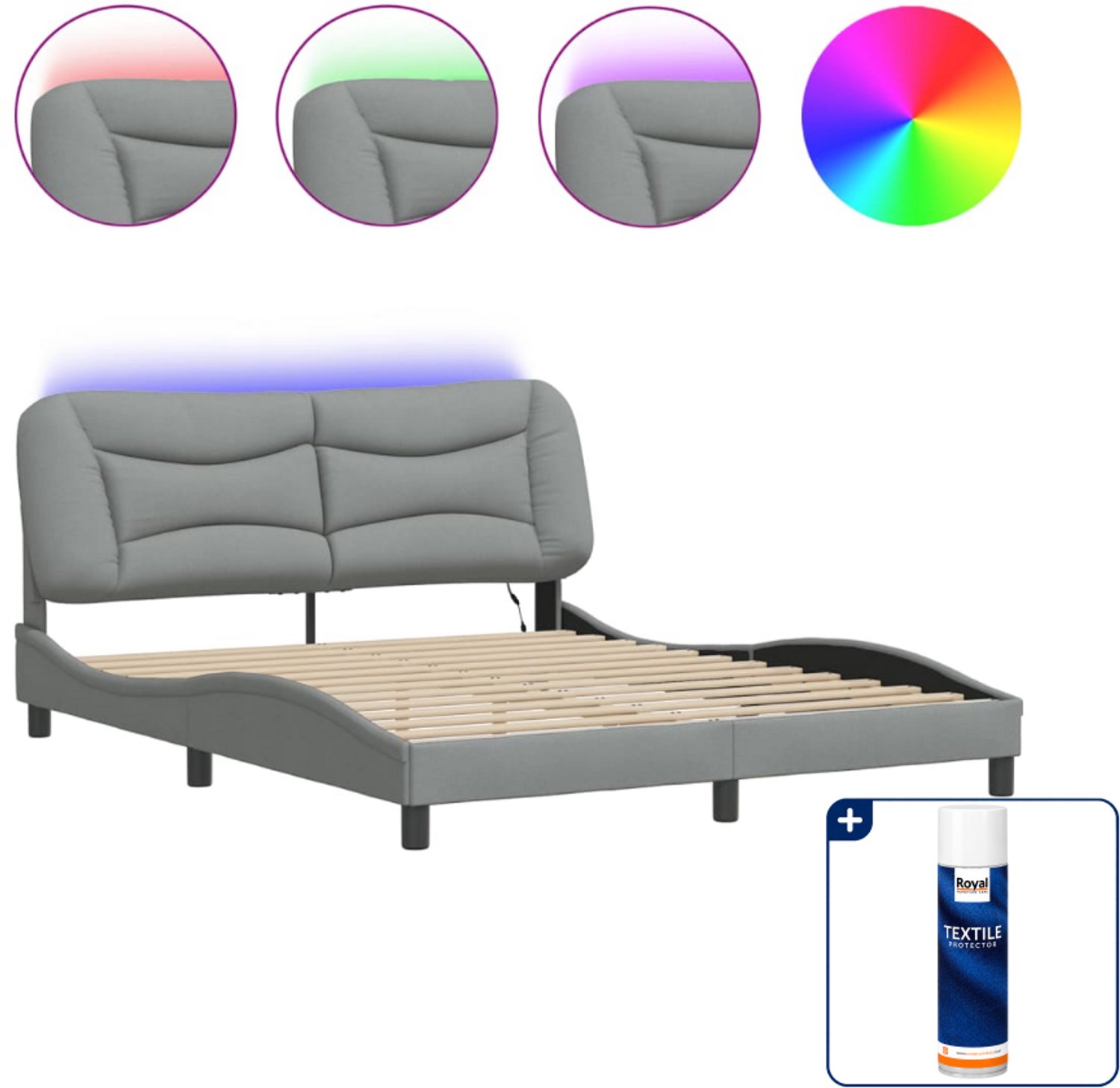 vidaXL Hvar bedframe - Queensize - 160 x 200 cm - lichtgrijs - Inclusief textielbeschermer 500 ml Bruin