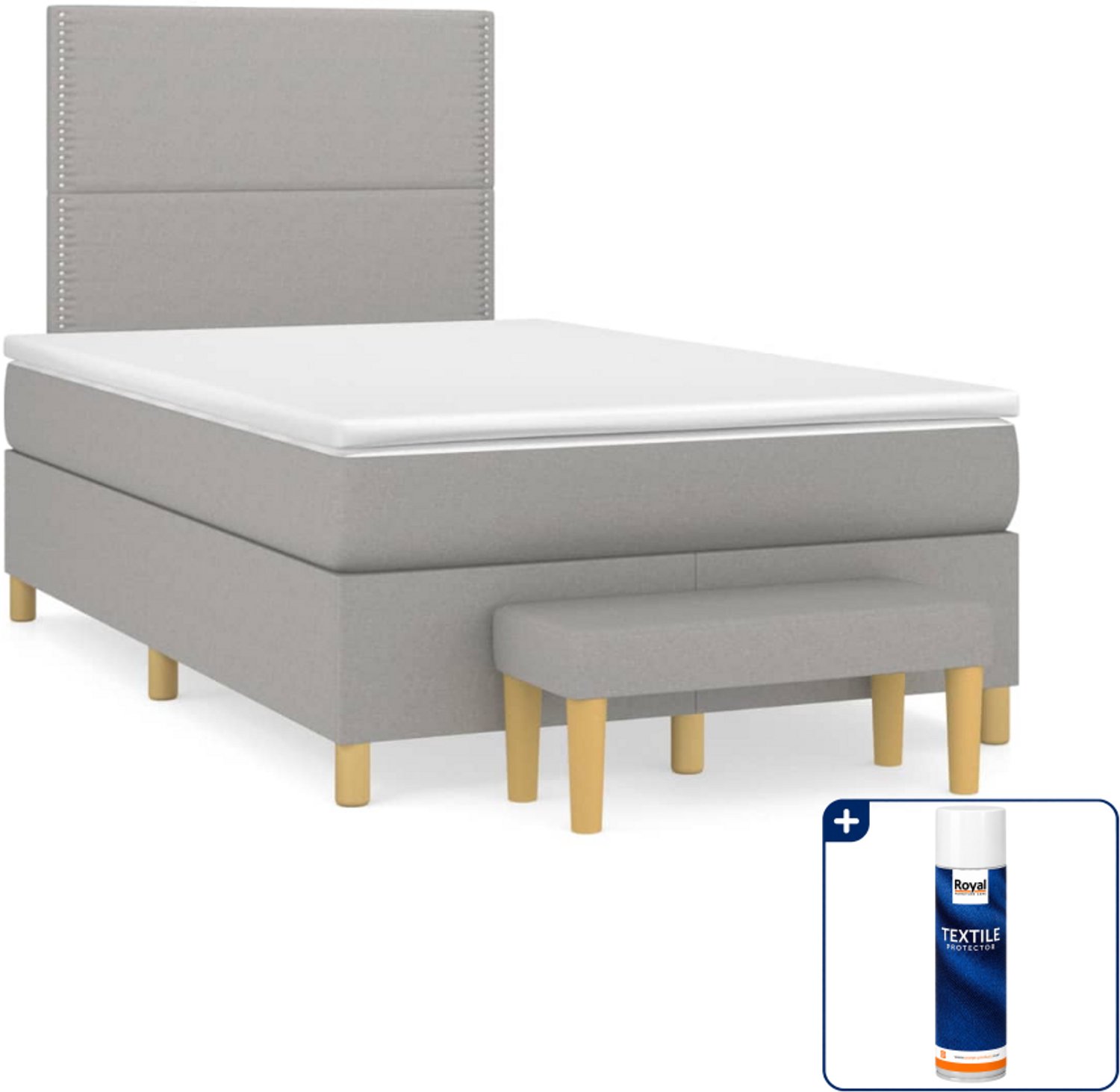 vidaXL boxspring met matras - 120 x 200 cm - stof - lichtgrijs - Inclusief textielbeschermer 500 ml
