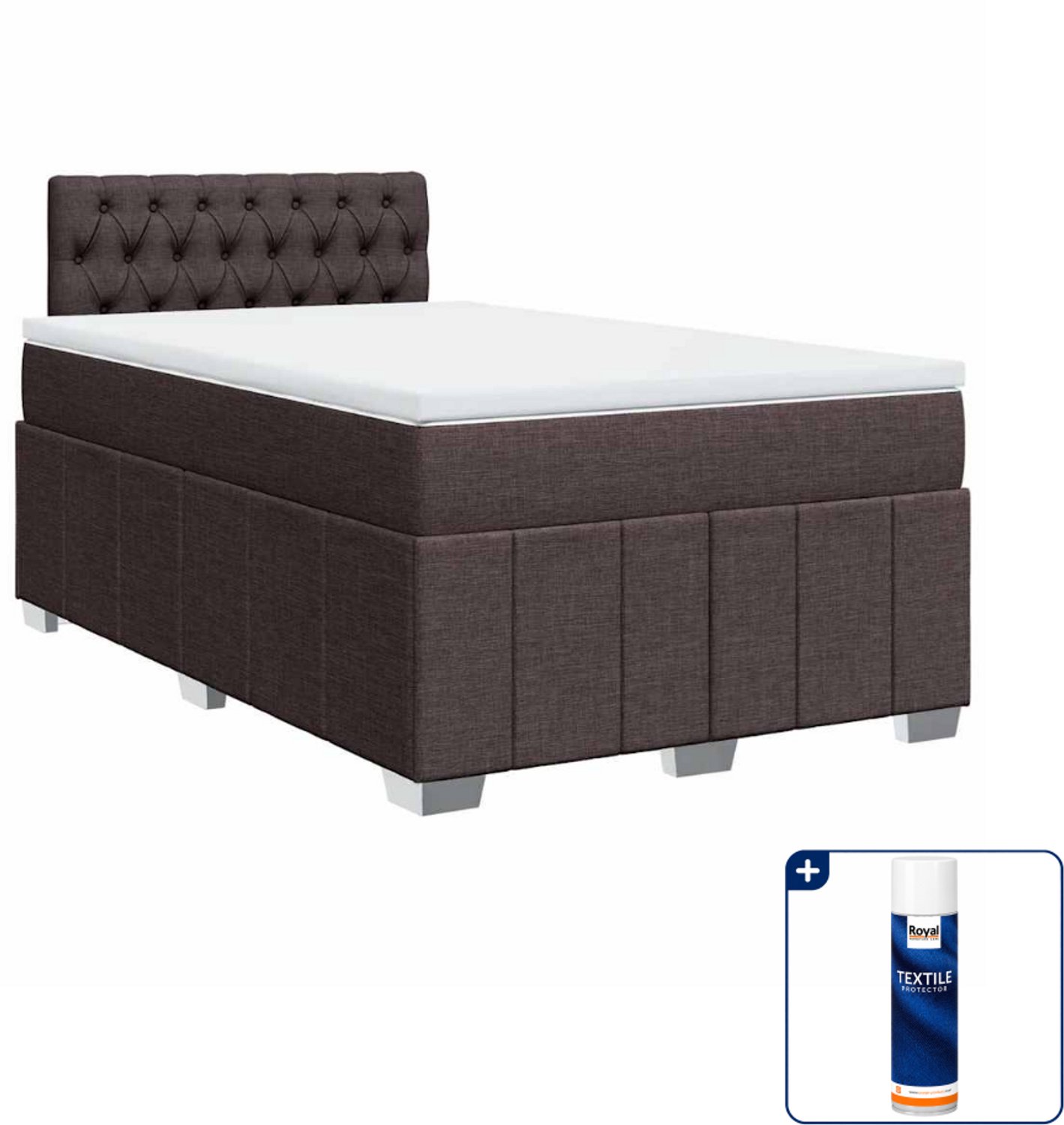 vidaXL boxspring met matras 120 x 190 cm - donkerbruin - Inclusief textielbeschermer 500 ml