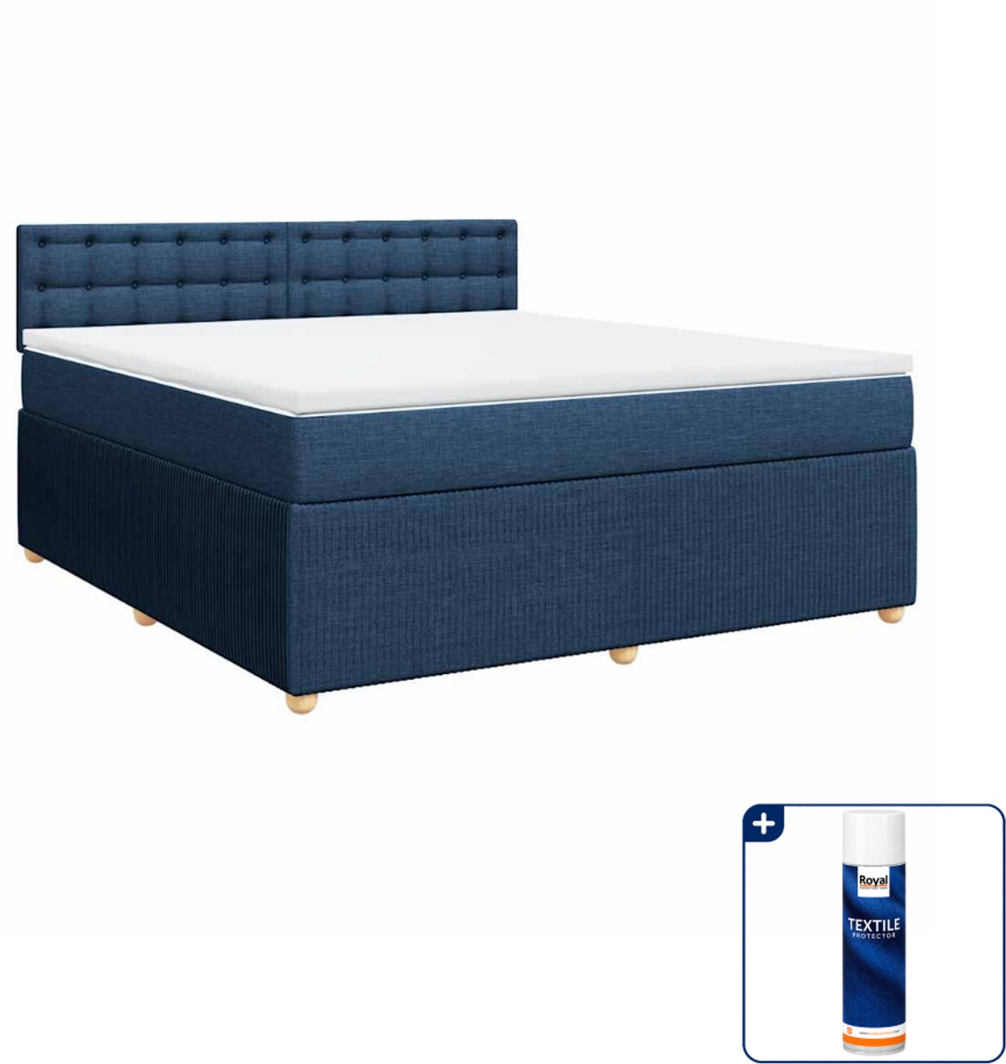 vidaXL Kingsize boxspring met matras - 180 x 200 cm - blauw - Inclusief textielbeschermer 500 ml