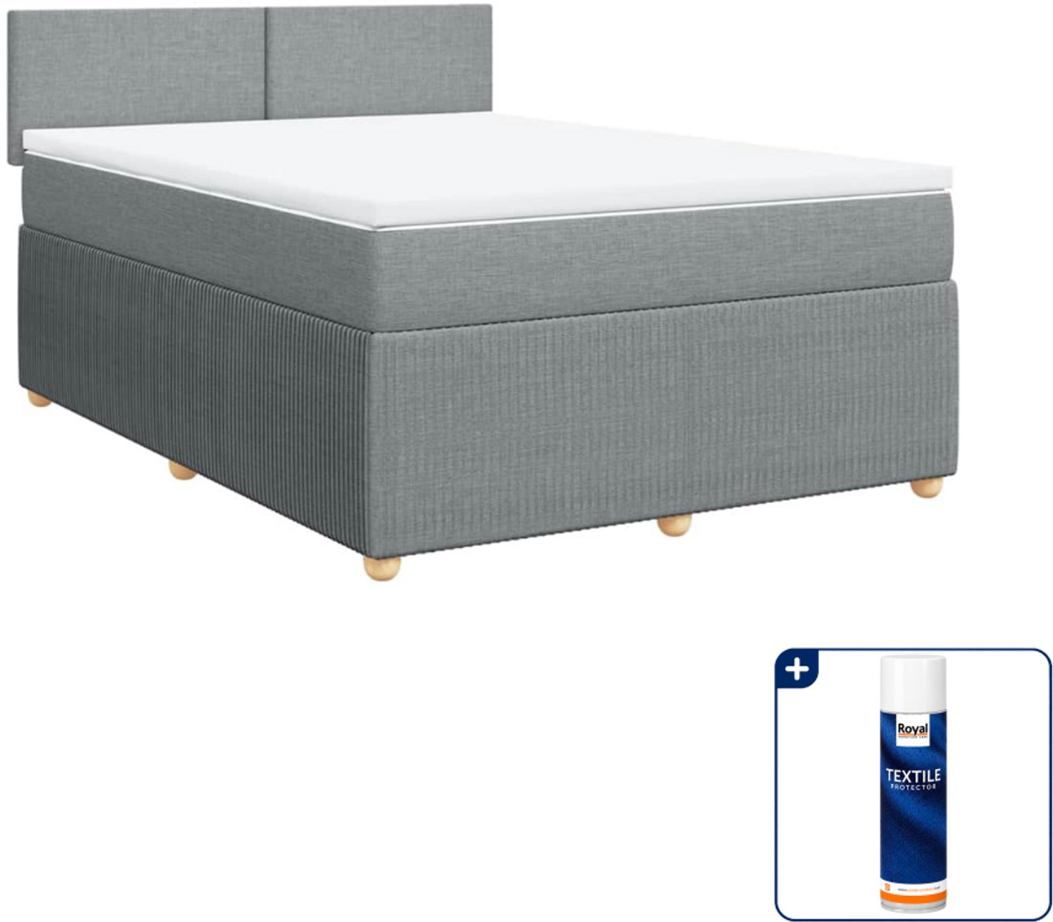 vidaXL Boxspring Queensize - 160 x 200 cm - stof - lichtgrijs - Inclusief textielbeschermer 500 ml
