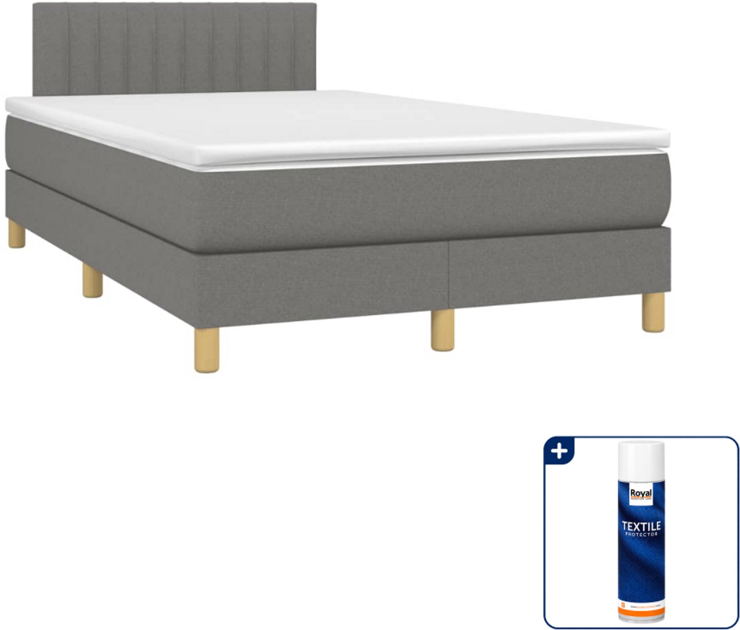 vidaXL boxspring met matras 120 x 190 cm - donkergrijs - Inclusief textielbeschermer 500 ml