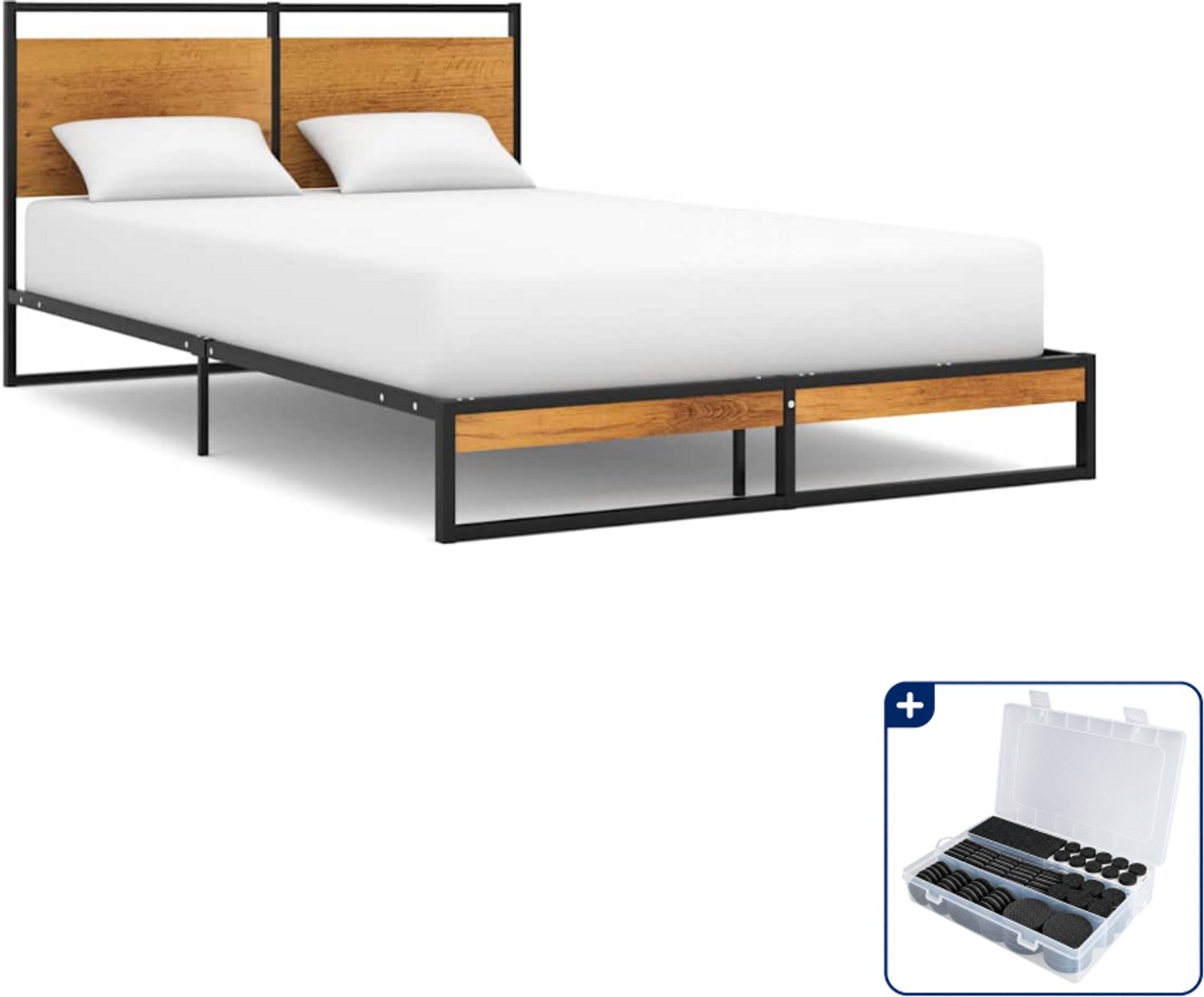 vidaXL bedframe - 120 x 200 cm - metaal - zwart - Inclusief antikrasvilt 177-delig