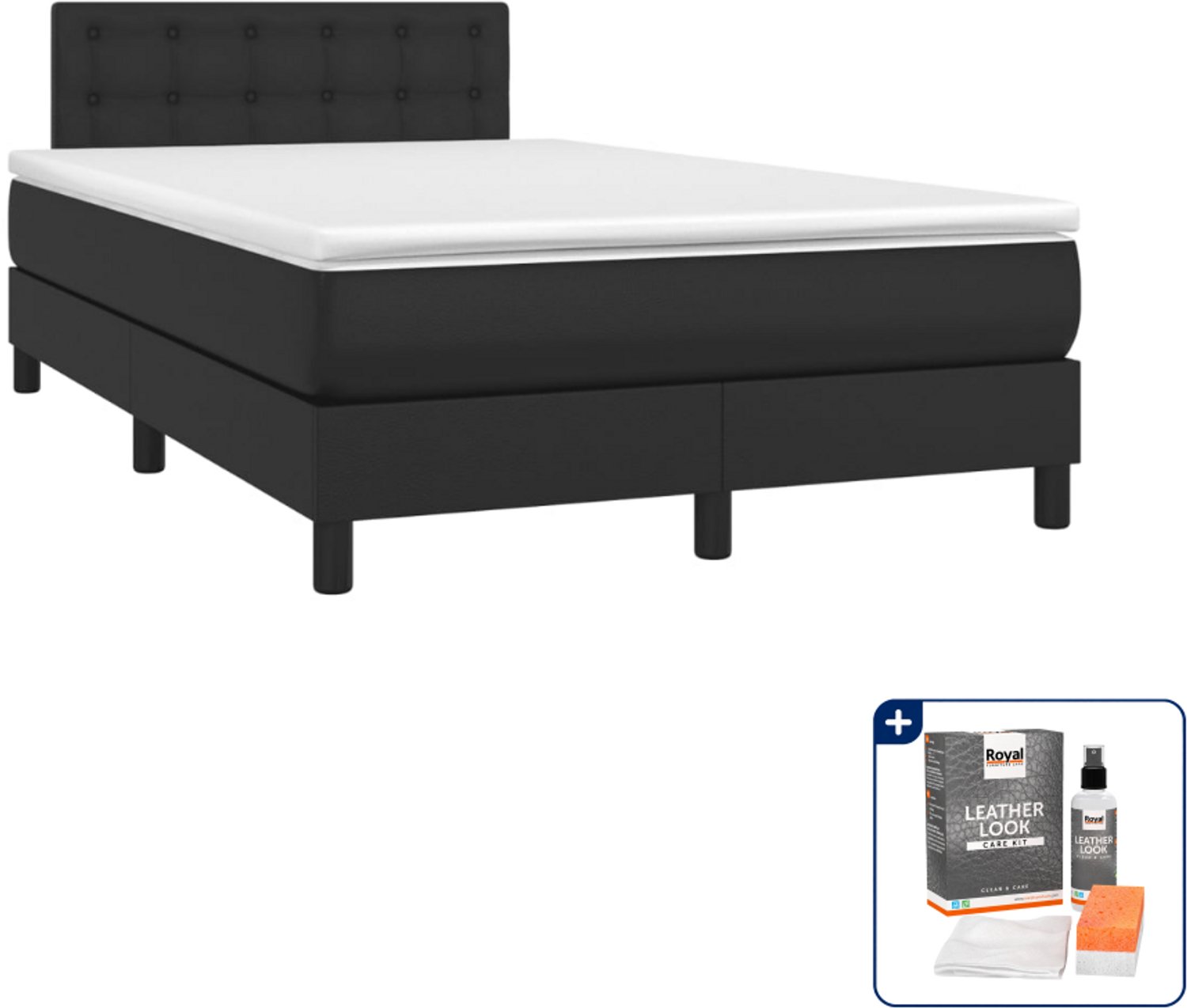 vidaXL boxspring met matras - 120 x 190 cm - kunstleer - zwart - Inclusief onderhoudsset voor kunstleer 150 ml