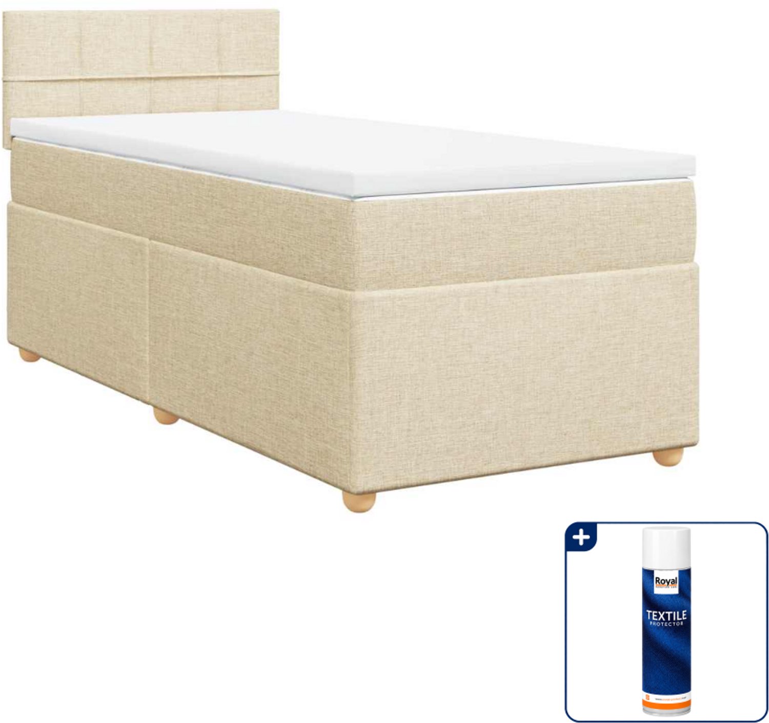 vidaXL boxspring met matras 80 x 200 cm - crème - Inclusief textielbeschermer 500 ml