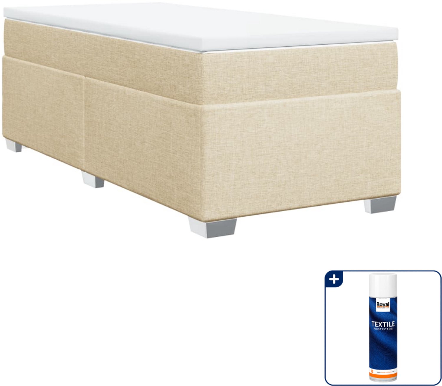 vidaXL boxspring met matras 80 x 200 cm - stof - crème - Inclusief textielbeschermer 500 ml