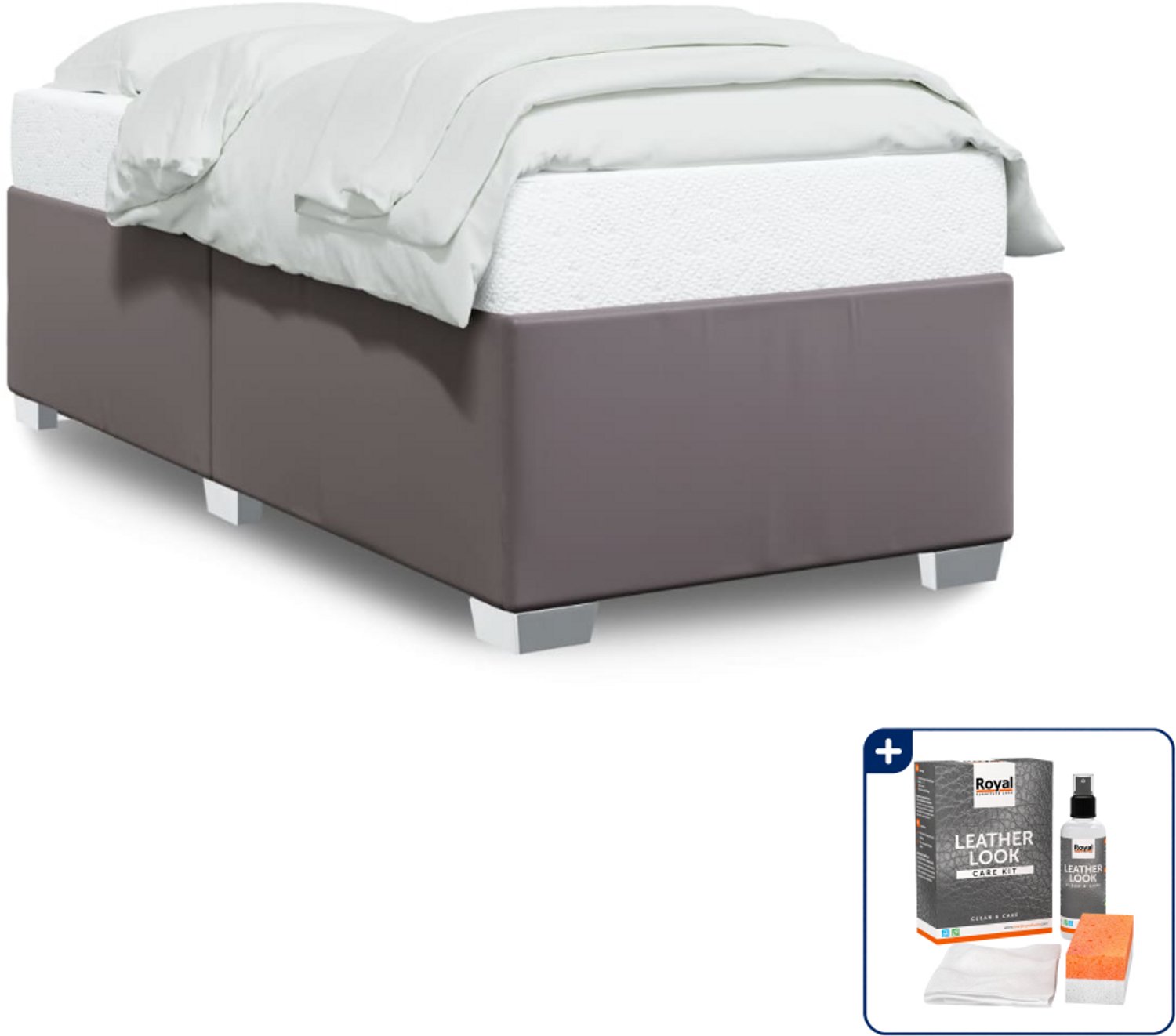vidaXL bedframe - 80 x 200 cm - kunstleer - grijs - Inclusief onderhoudsset voor kunstleer 150 ml Zwart