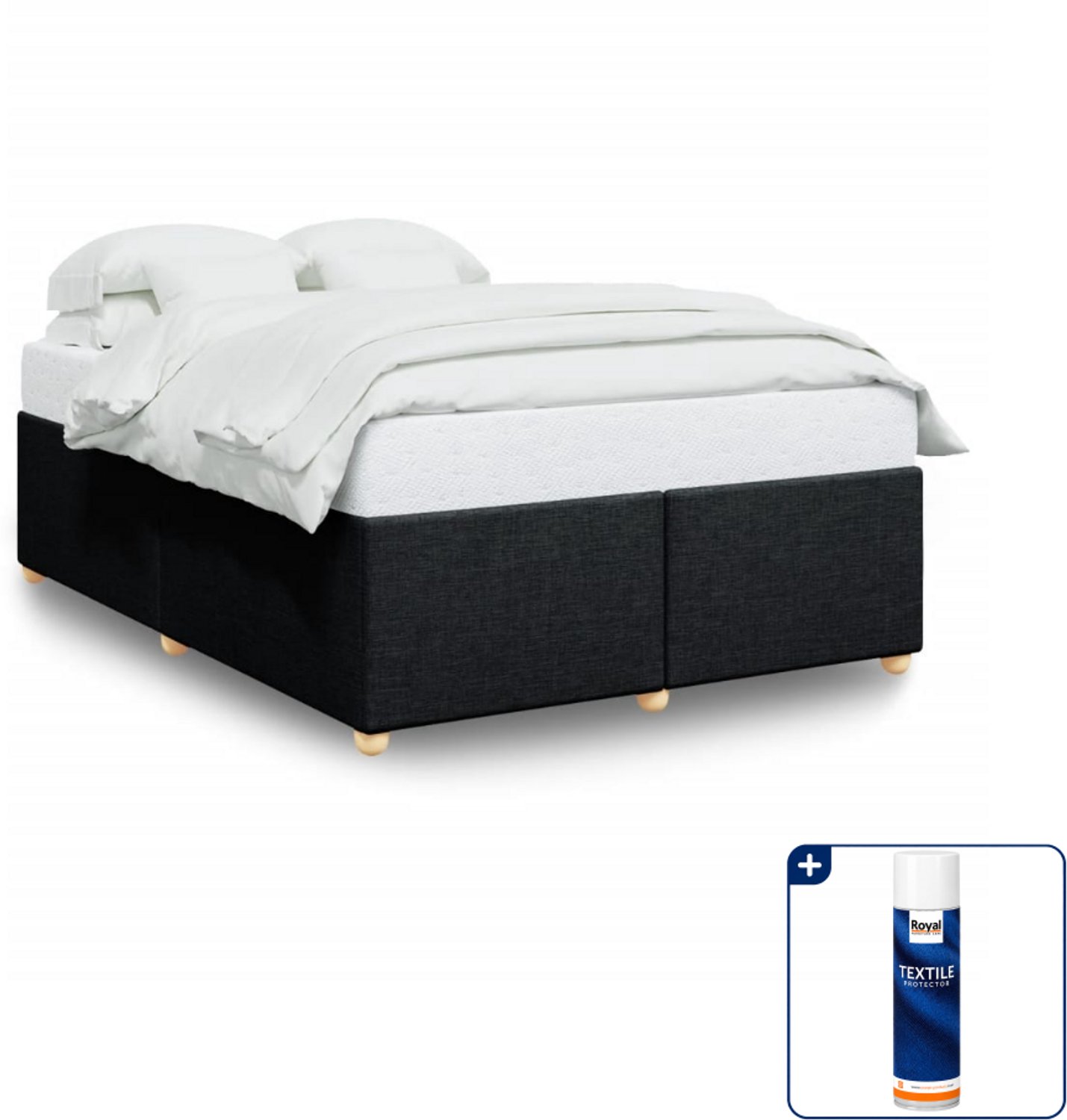 vidaXL Small double bedframe 140 x 200 cm - stof - zwart - Inclusief textielbeschermer 500 ml